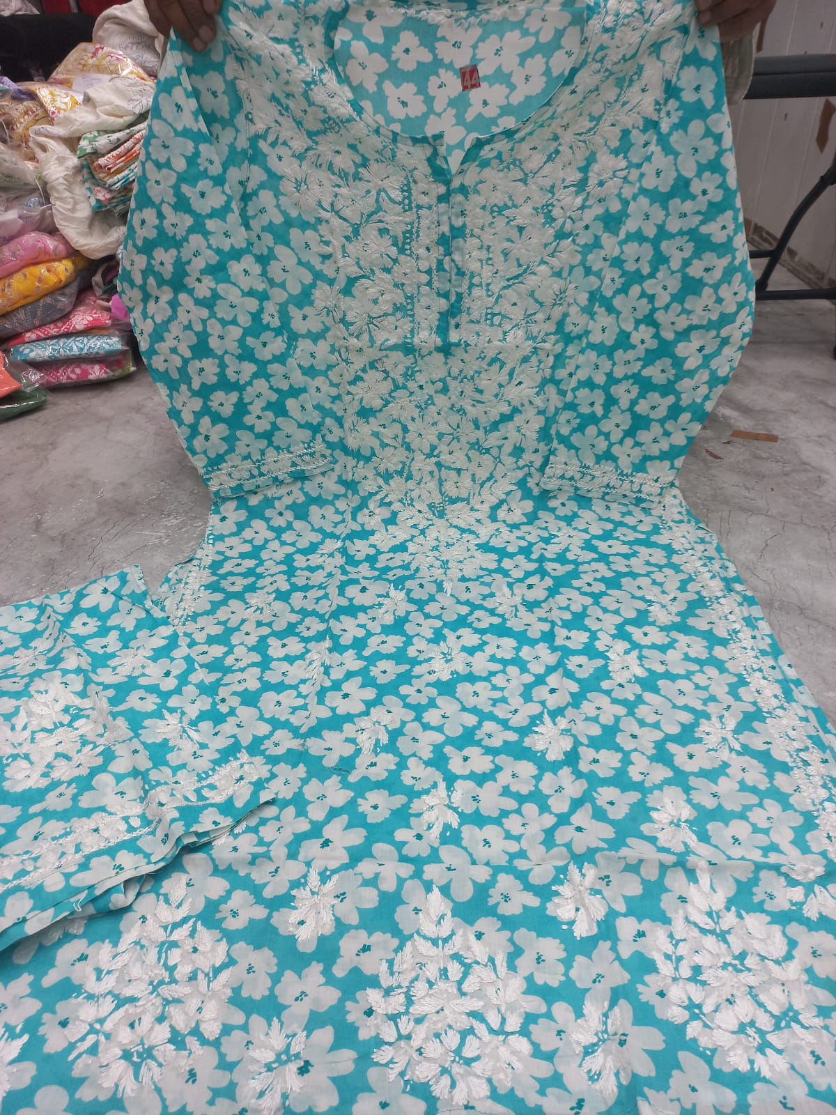 MULCOTTON printed Lucknowi chikankari plazzo suit