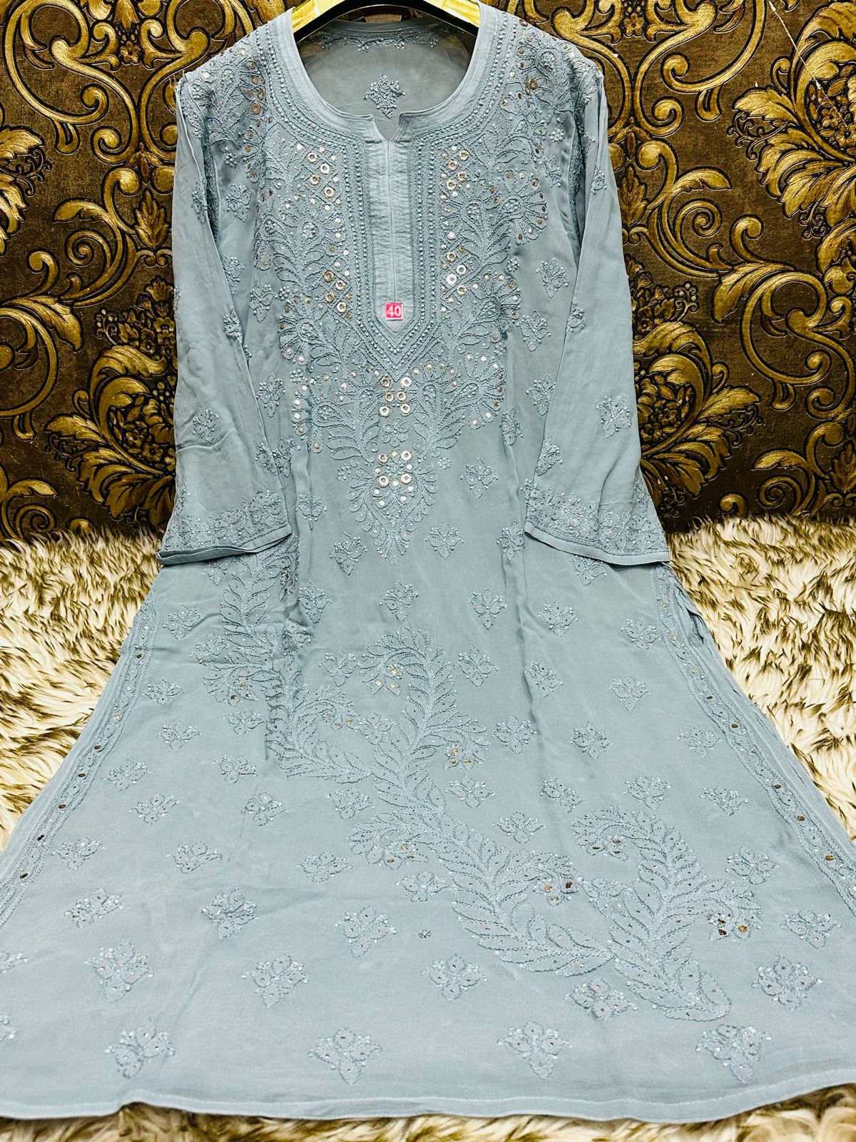 Viscouse kurta sharara set with mukesh work