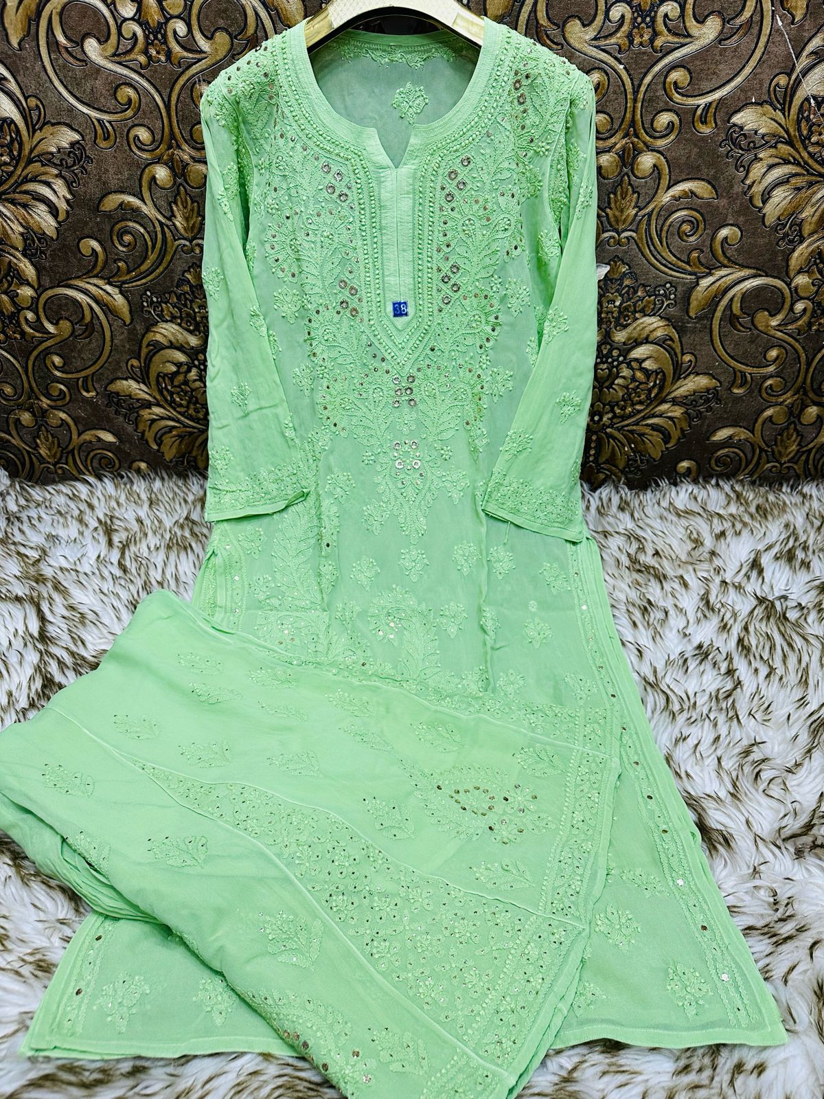 Viscouse kurta sharara set with mukesh work