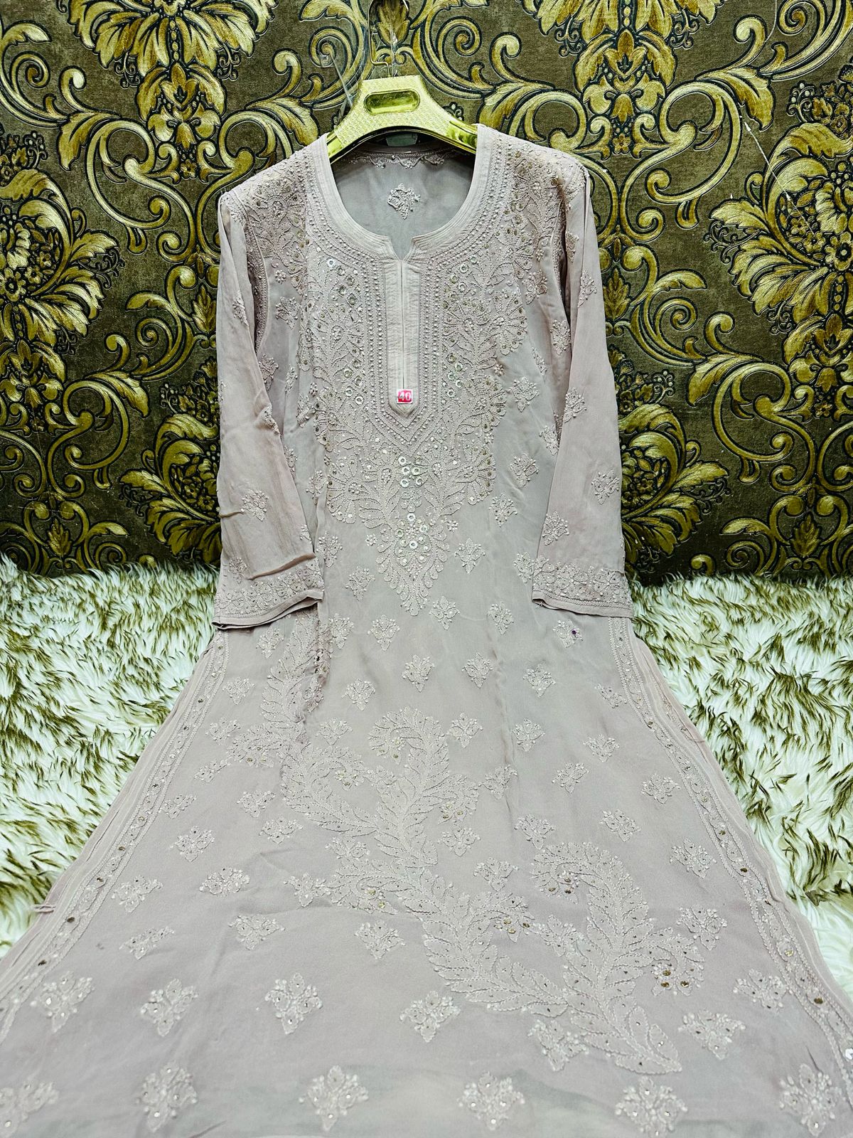 Viscouse kurta sharara set with mukesh work