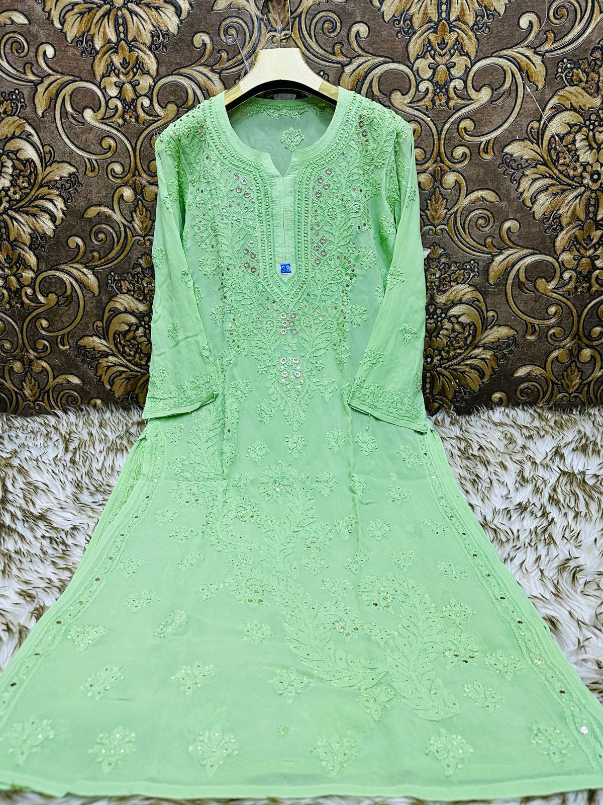 Viscouse kurta sharara set with mukesh work