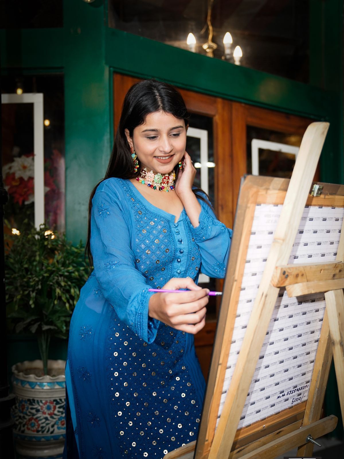 Viscose kurta and sharara set with mukesh work