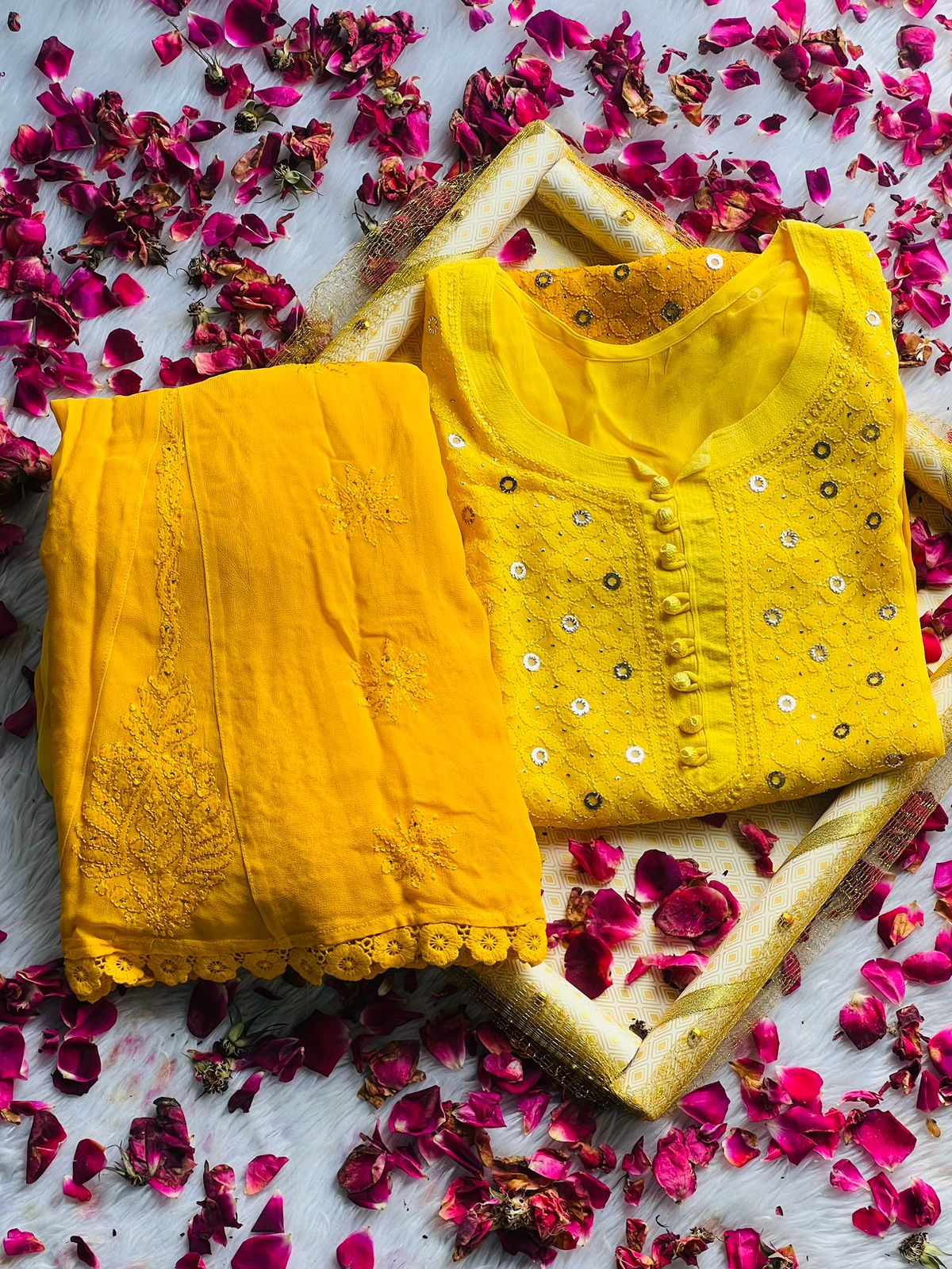 Viscose kurta and sharara set with mukesh work