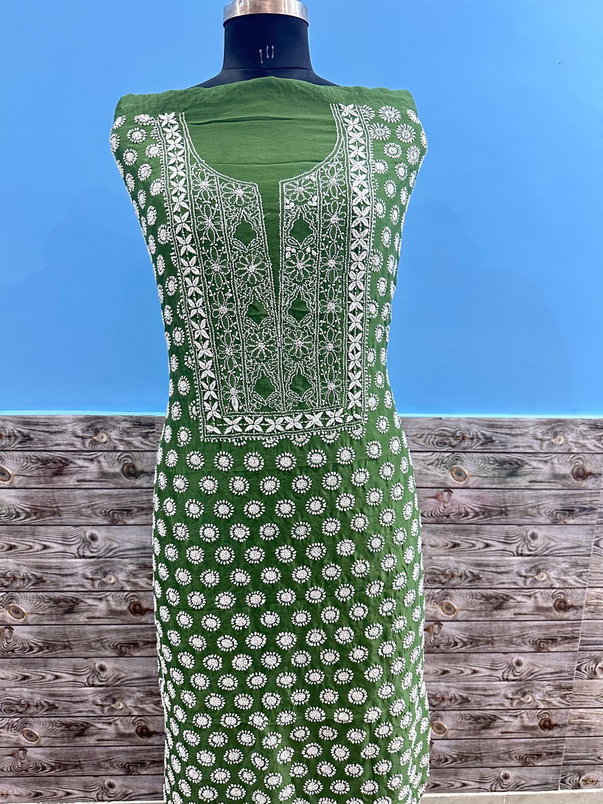 Pure chanderi silk kurta unstitched with fine work chikankari