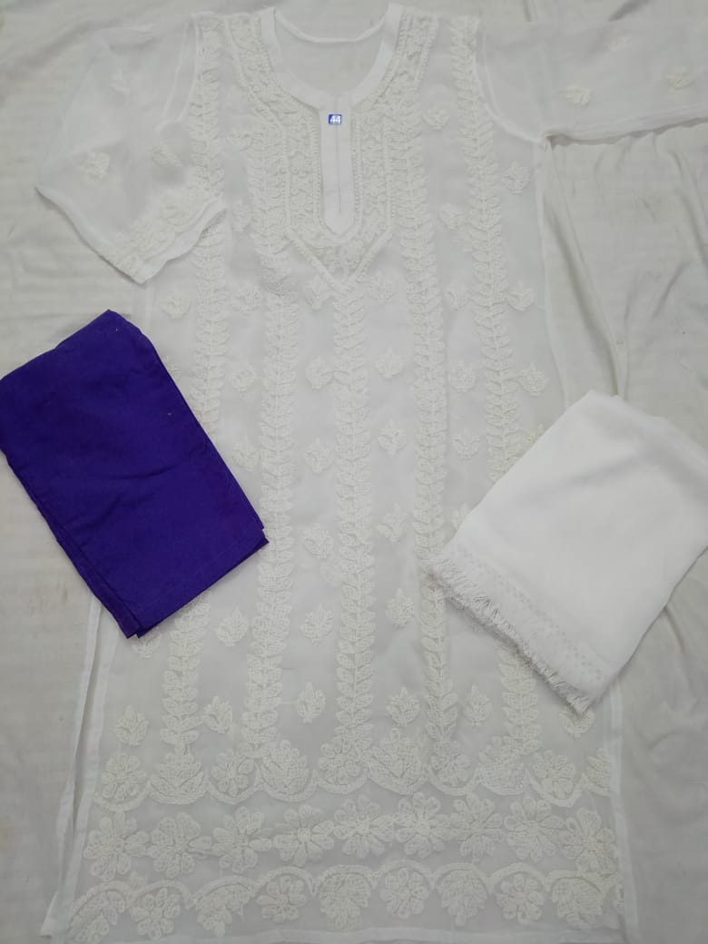 Georgette Kurti With Cotton Pant & Dupatta