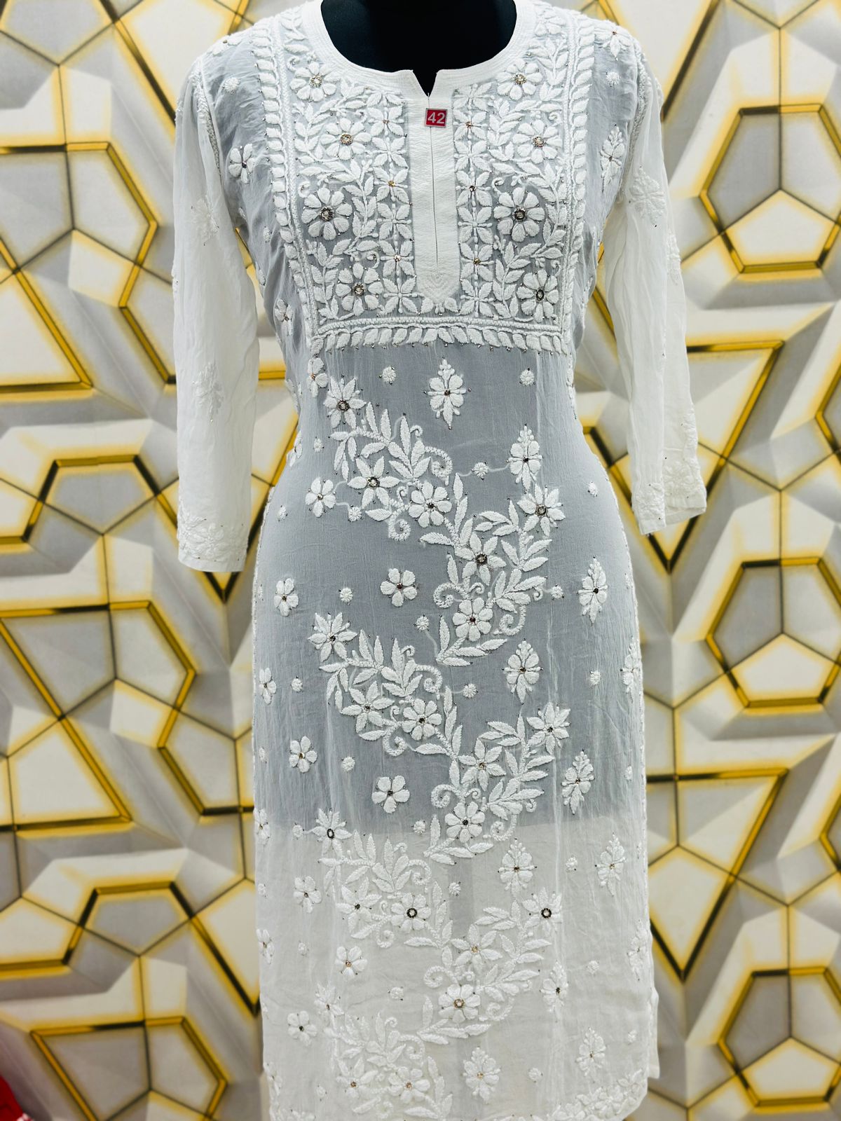 Viscose kurta with mukaish work and 3D chikankari handwork