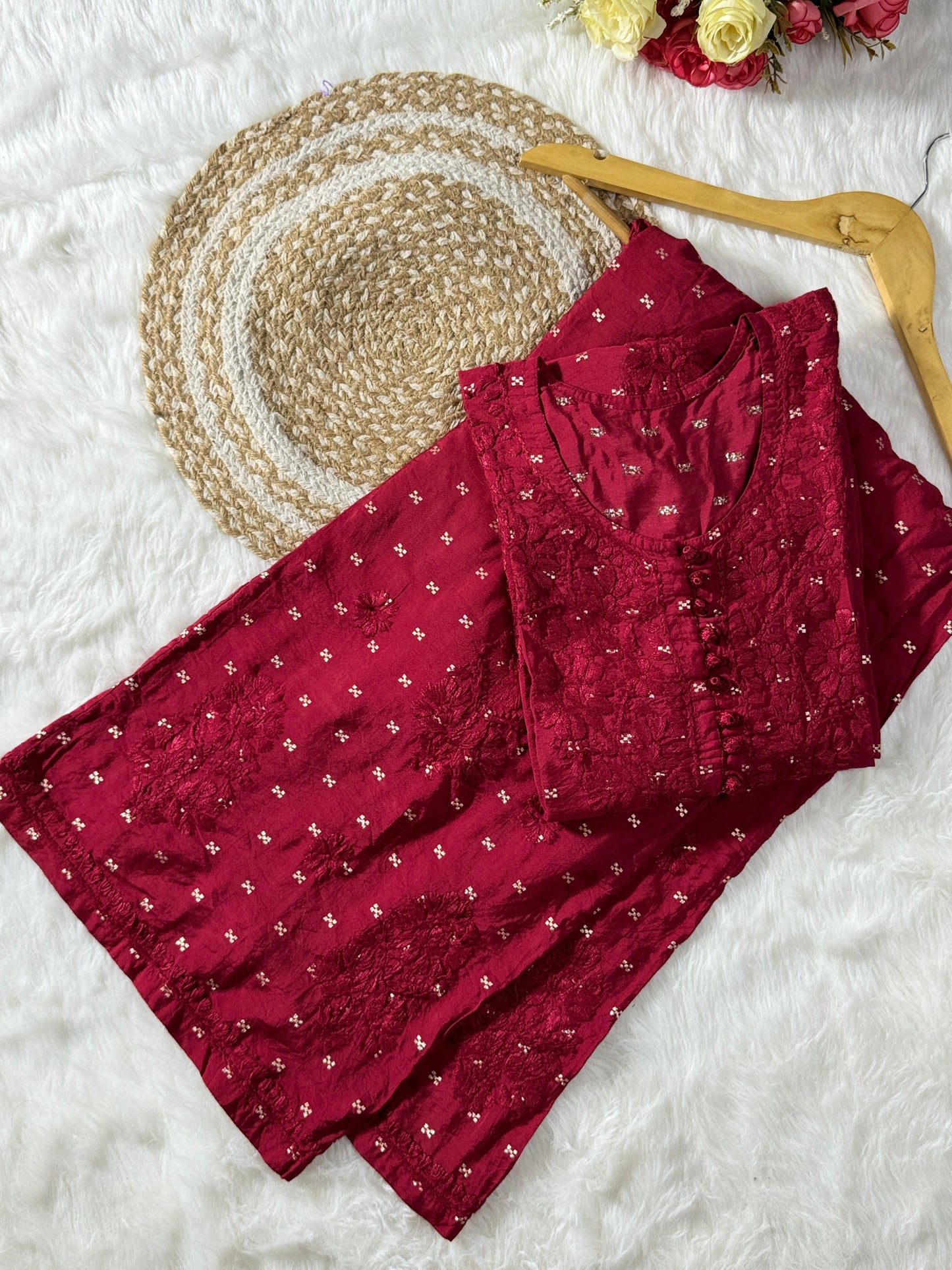 Chanderi 2pc kurta and bottom set