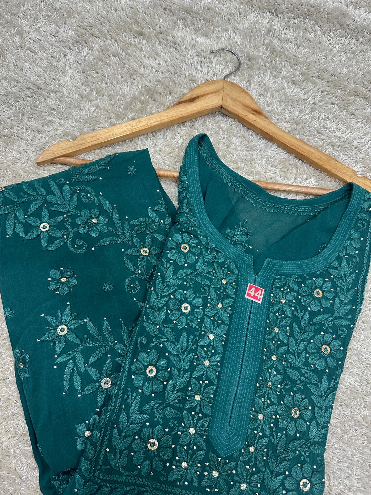 Viscose kurta with mukaish work and 3D chikankari handwork