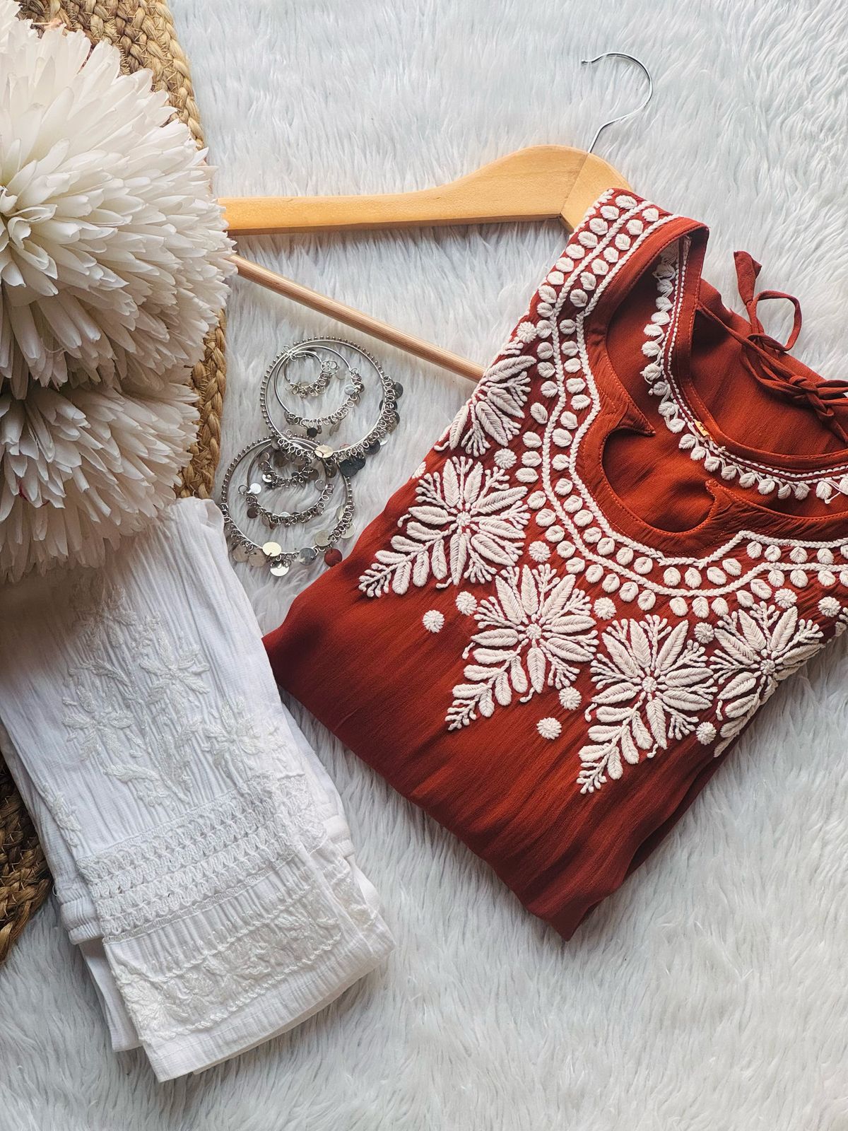 Viscose 3D chikankari handwork kurta
