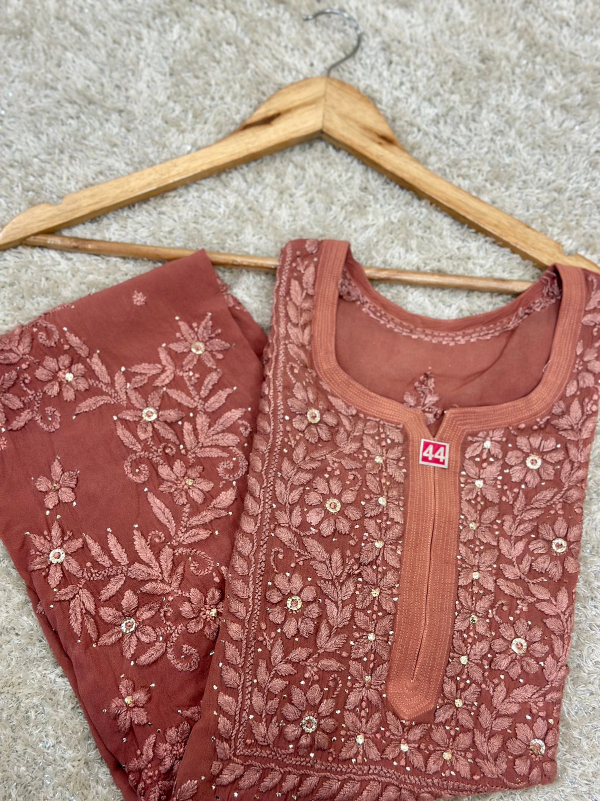 Viscose kurta with mukaish work and 3D chikankari handwork