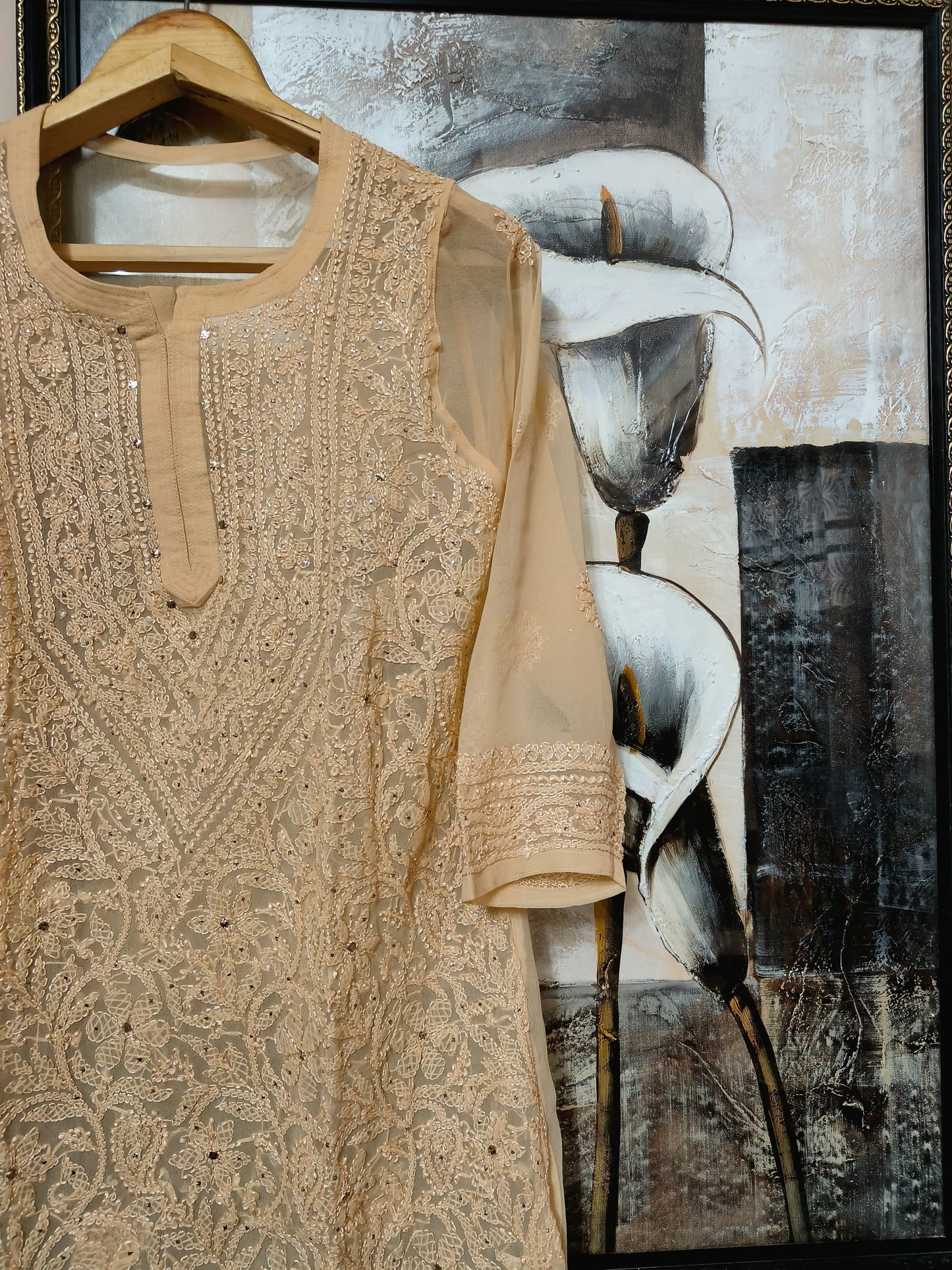 Georgette kurta with chikankari handwork and Mukesh work