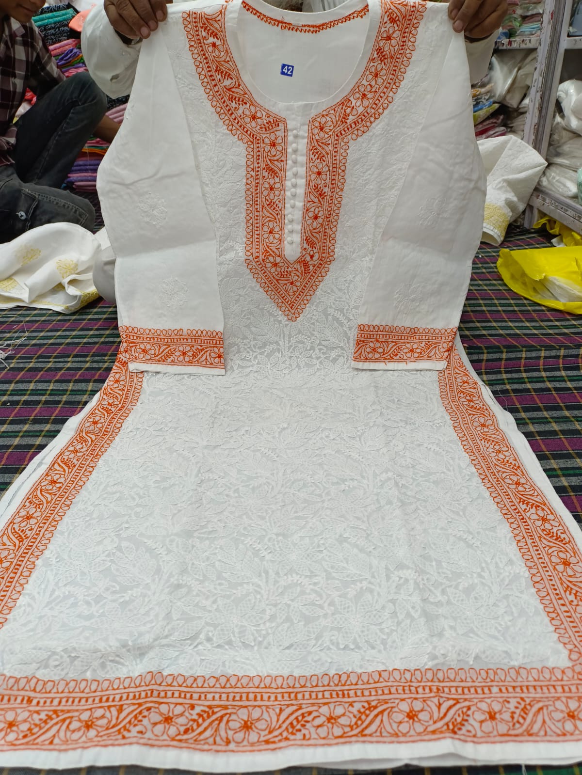 Voil cotton kurta with color thread chikankari on neck Daman and seleaves