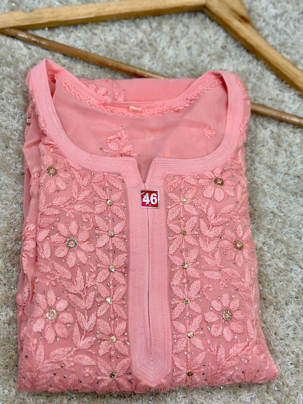 Viscose kurta with mukaish work and 3D chikankari handwork