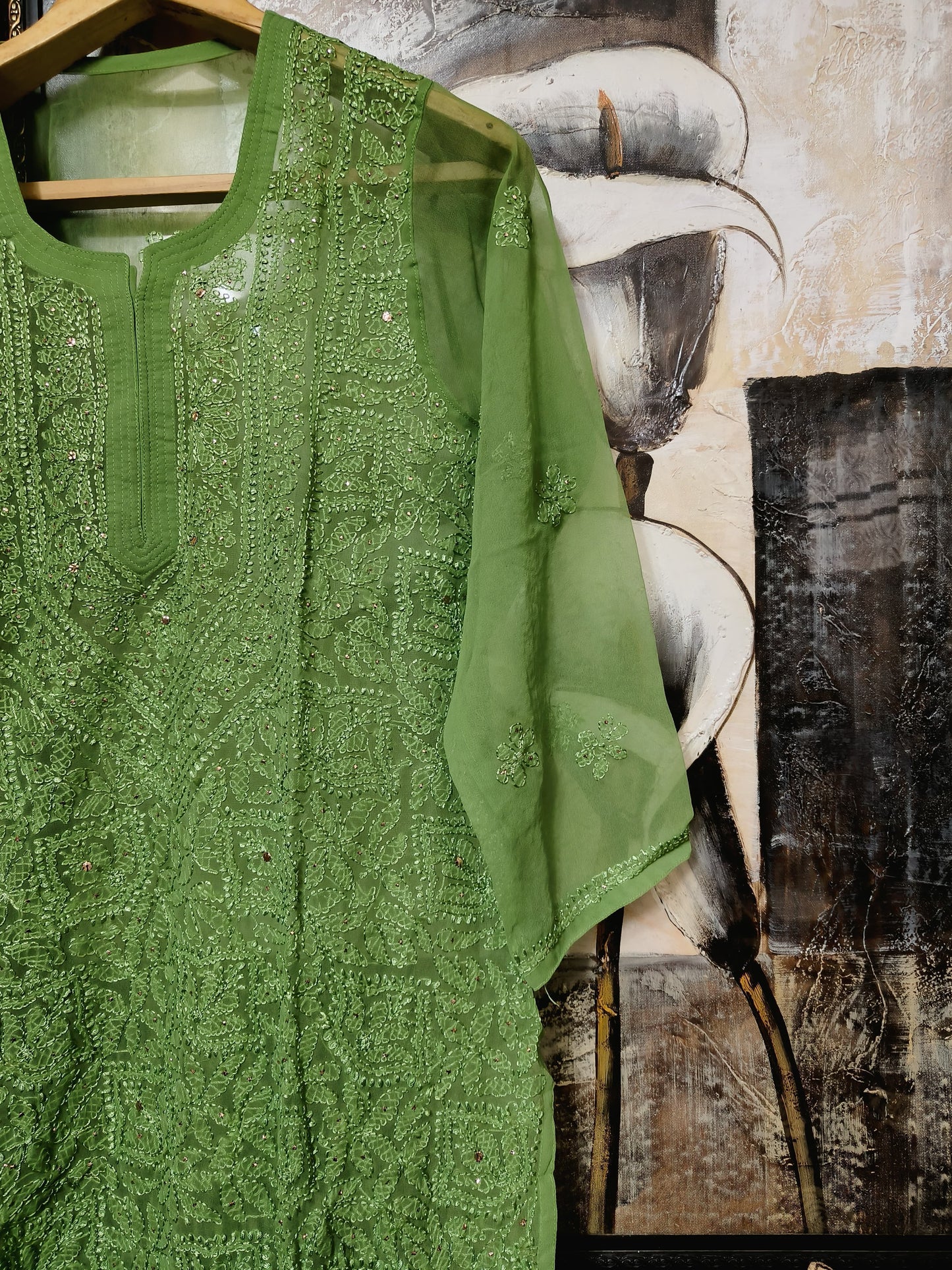 Georgette kurta with chikankari handwork and Mukesh work