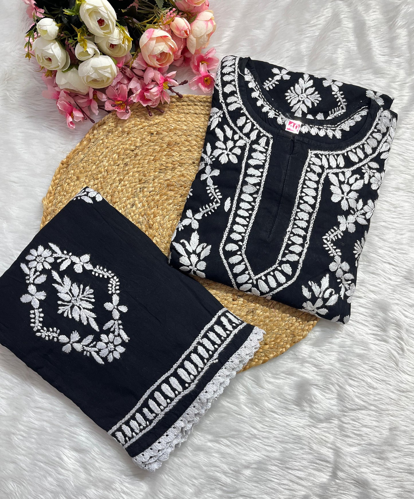Rayon 2pc garara set with beautiful handwork chikankari
