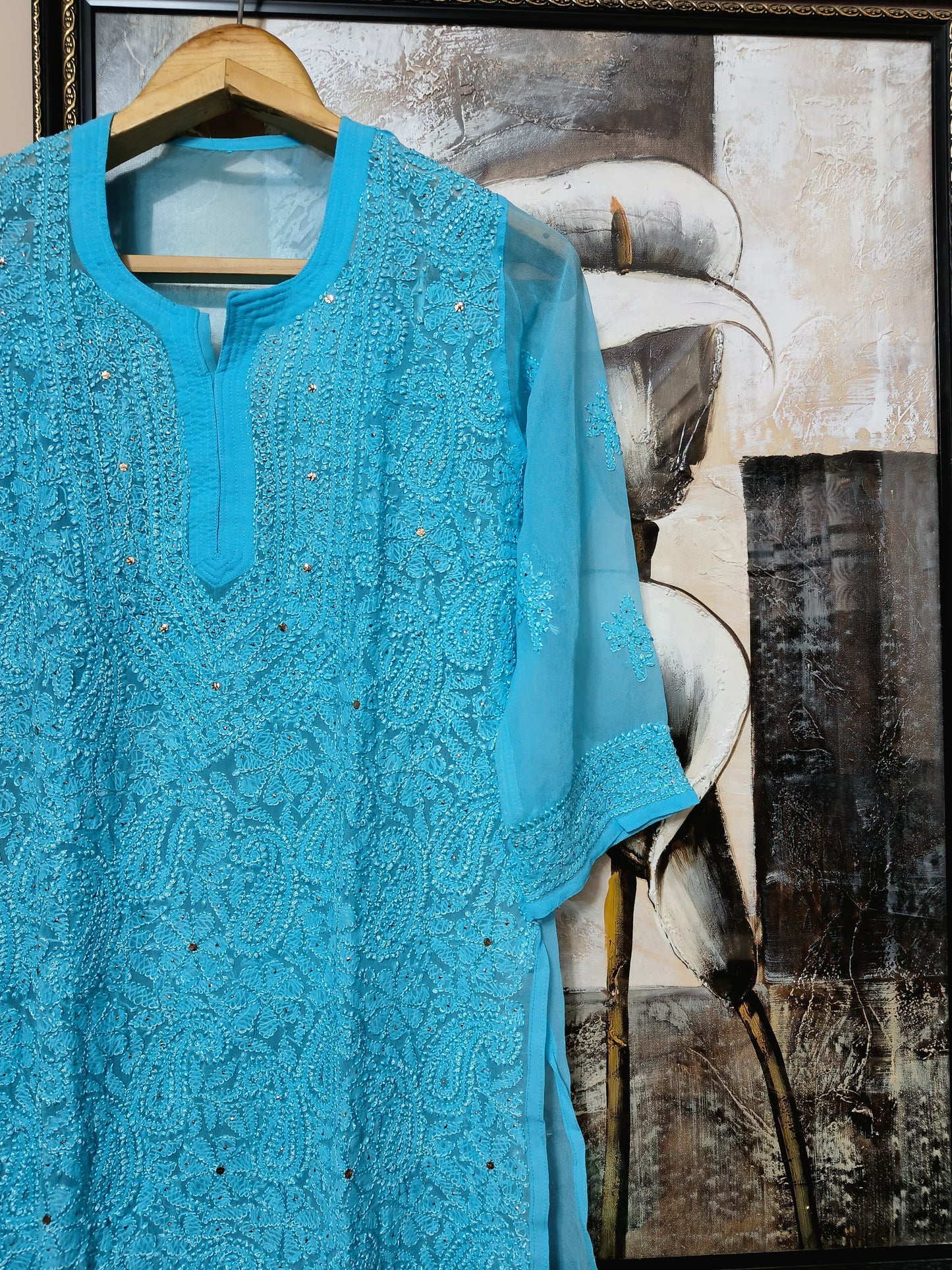 Georgette kurta with chikankari handwork and Mukesh work