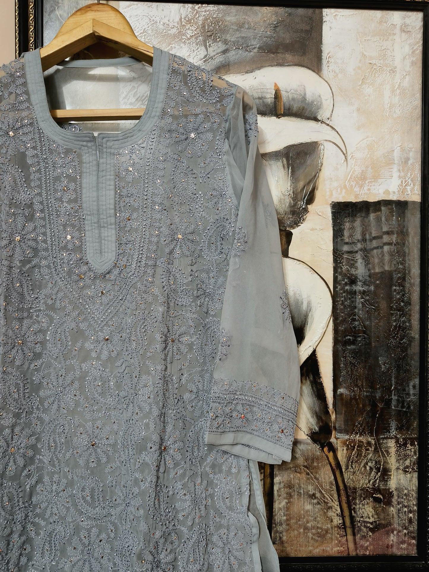 Georgette kurta with chikankari handwork and Mukesh work