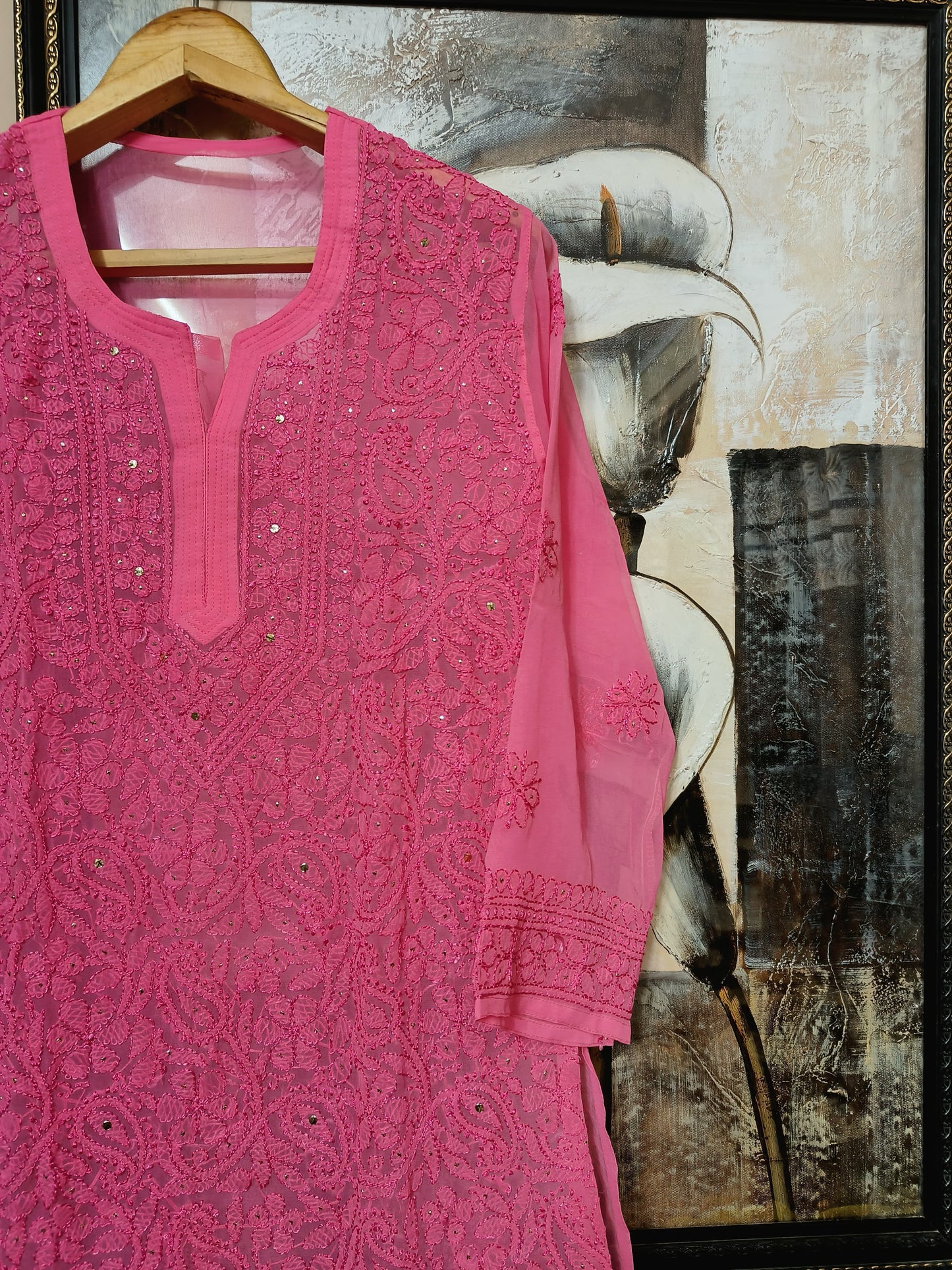 Georgette kurta with chikankari handwork and Mukesh work