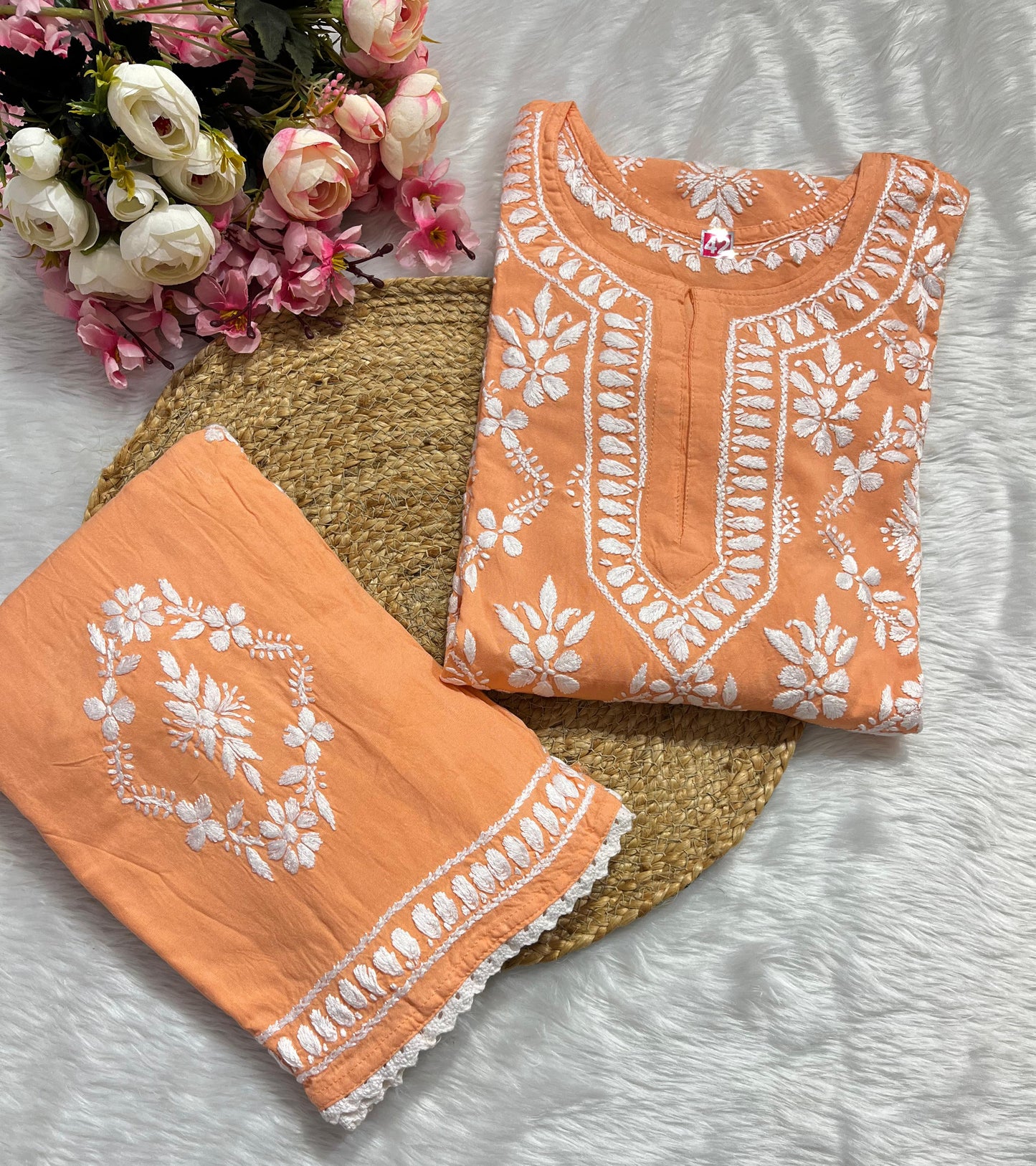 Rayon 2pc garara set with beautiful handwork chikankari