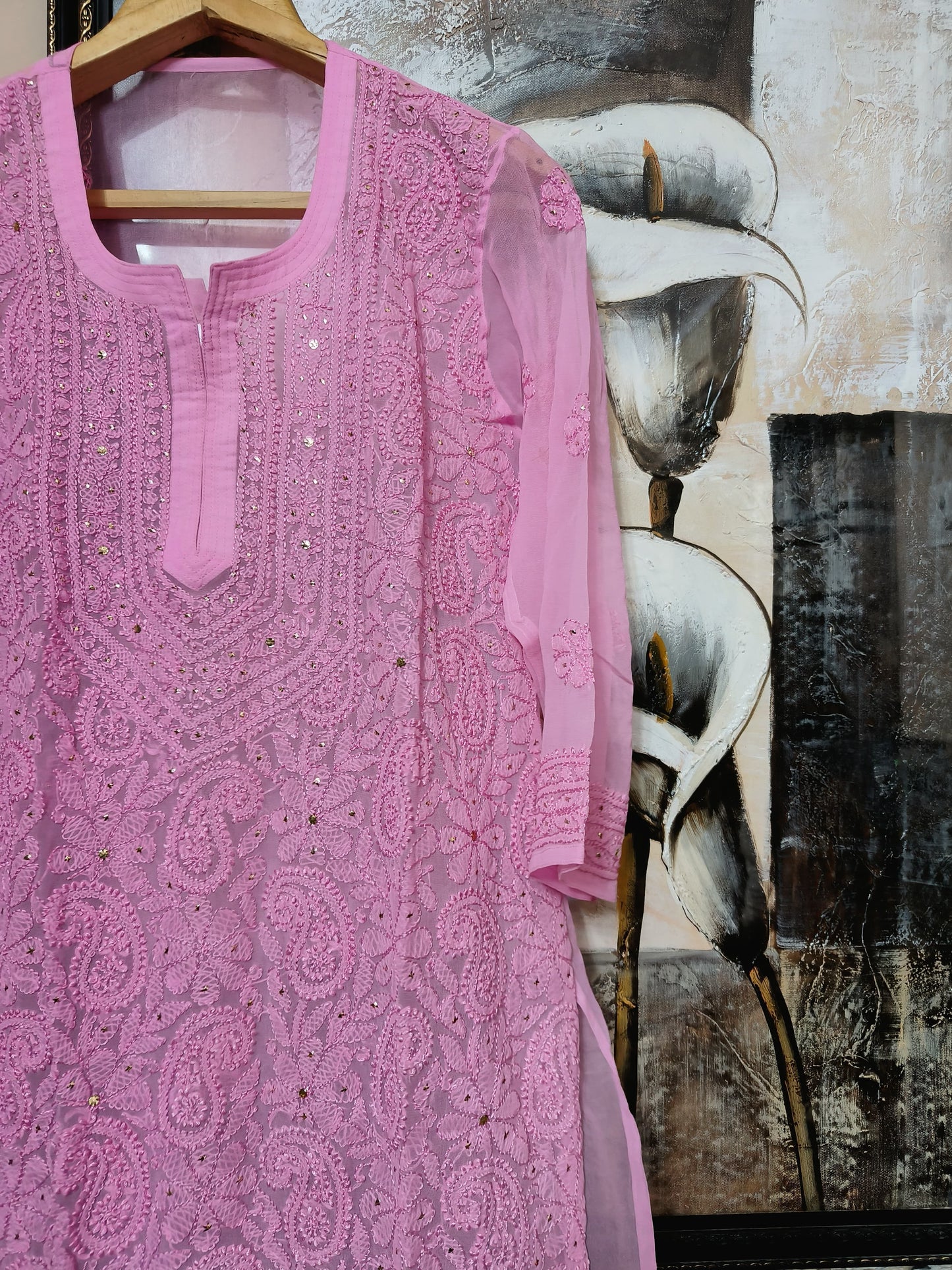 Georgette kurta with chikankari handwork and Mukesh work