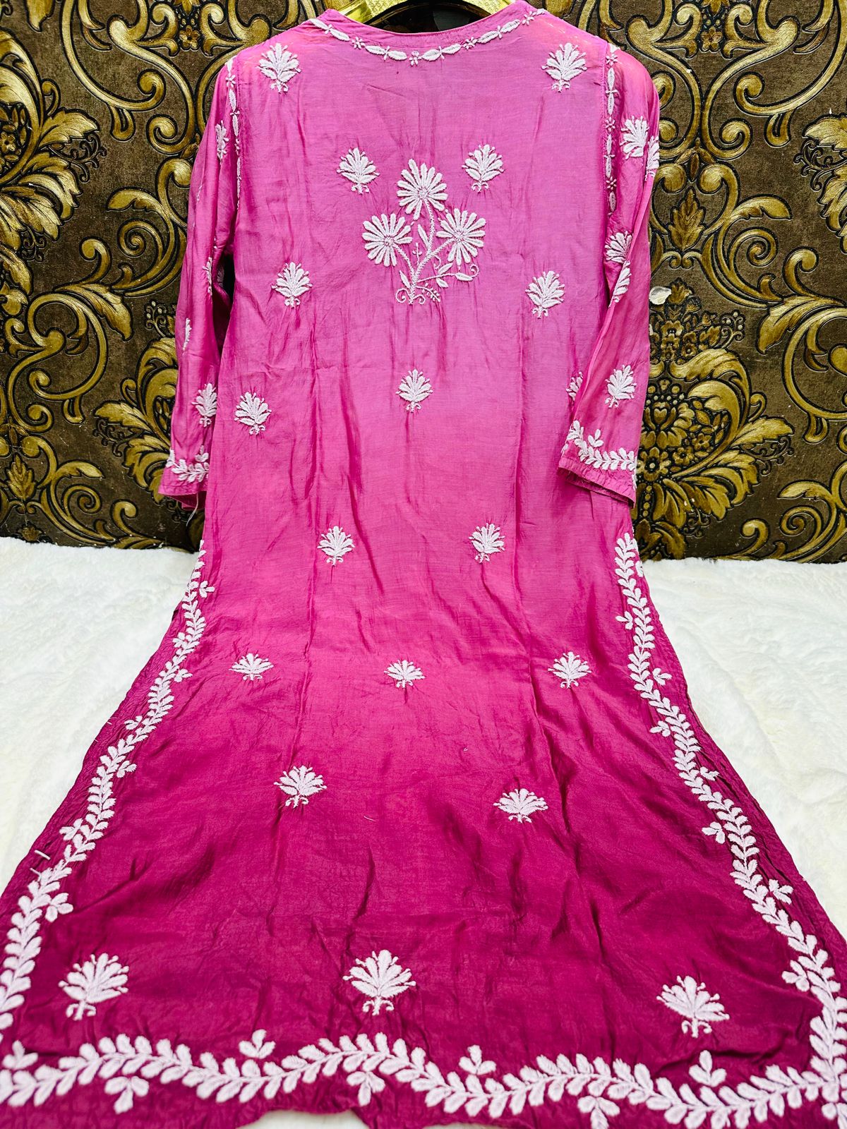 Muslin 3D chikankari handwork ombre dyed kurta