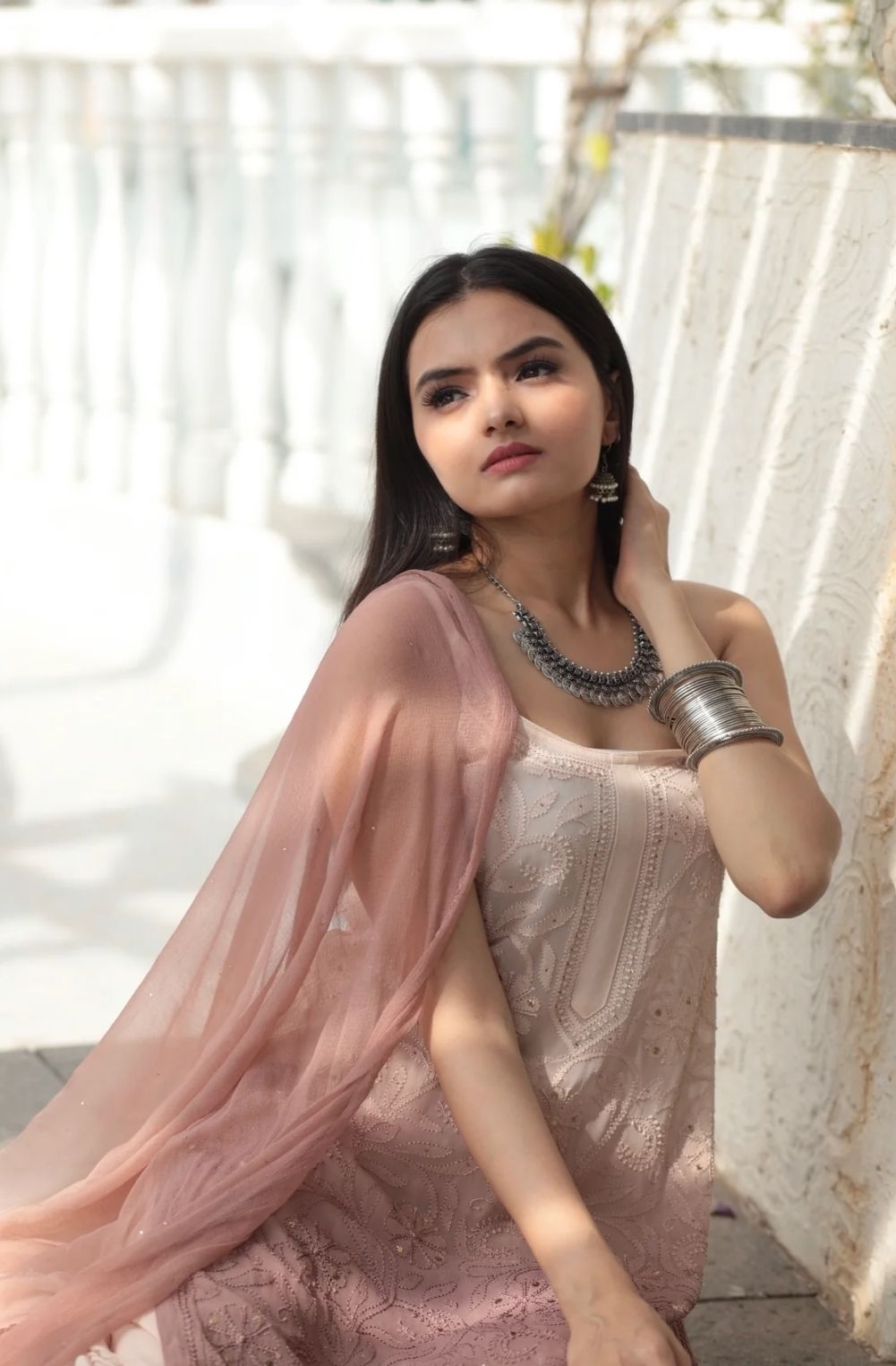 Viscose 3pc set kurta, garara and dupatta with mukaish work
