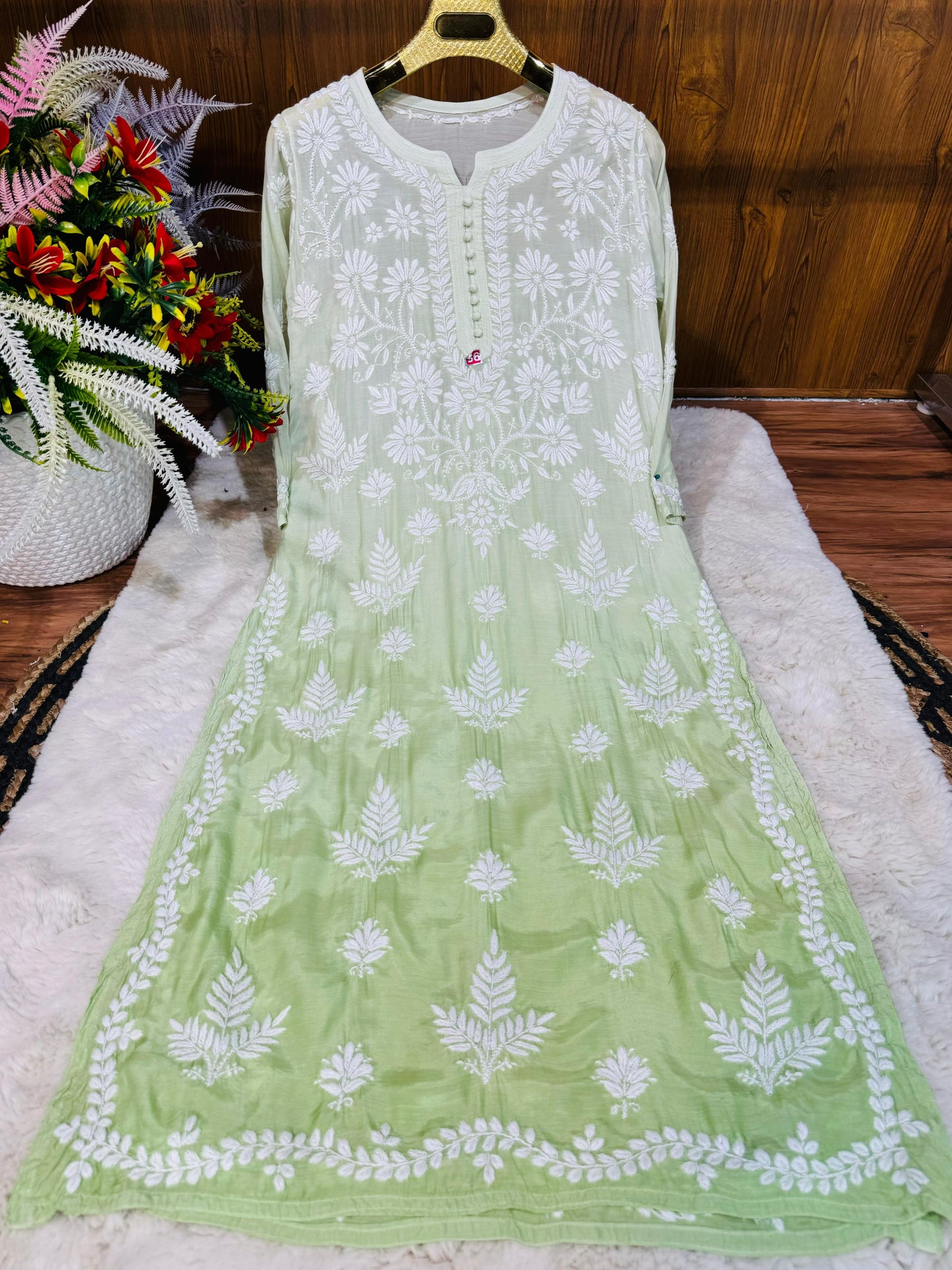 Muslin 3D chikankari handwork ombre dyed kurta