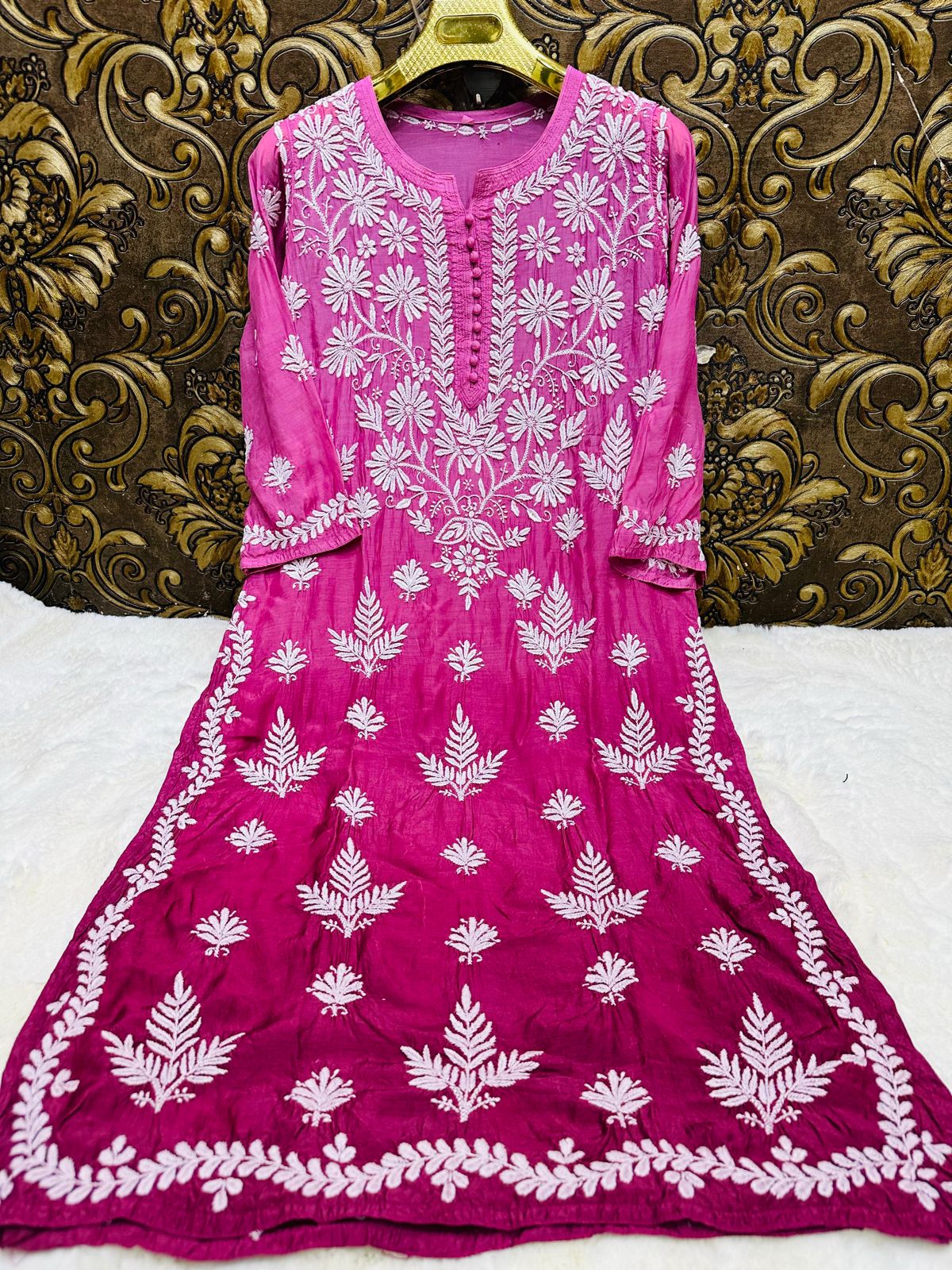 Muslin 3D chikankari handwork ombre dyed kurta