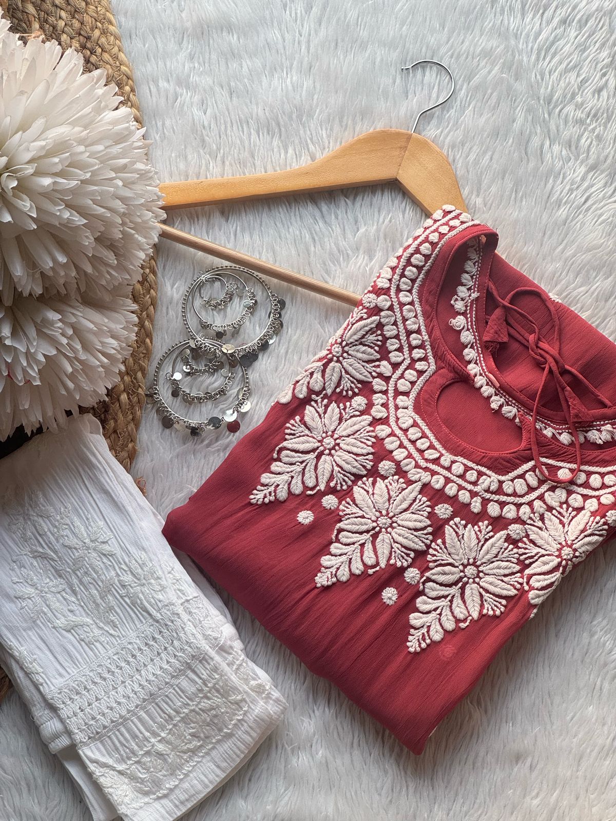 Viscose 3D chikankari handwork kurta