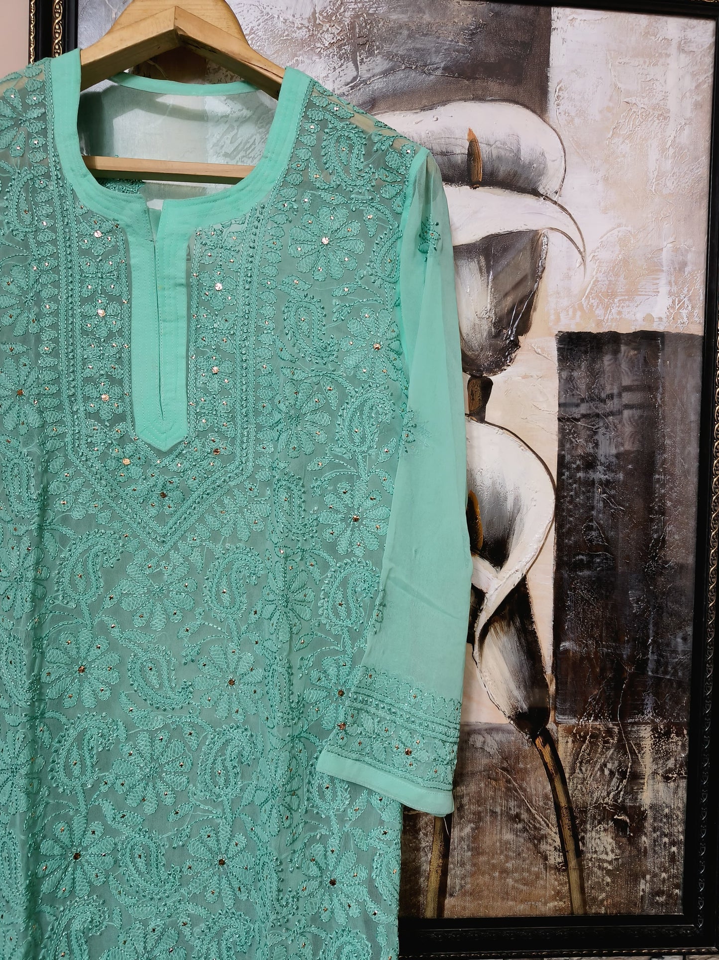 Georgette kurta with chikankari handwork and Mukesh work