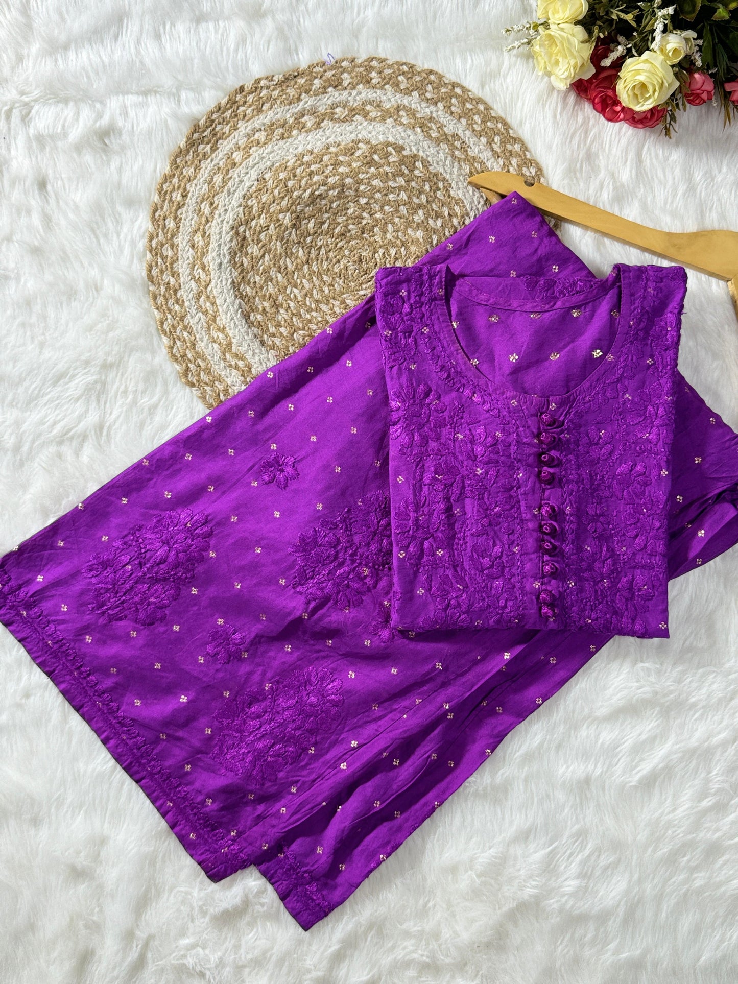 Chanderi 2pc kurta and bottom set