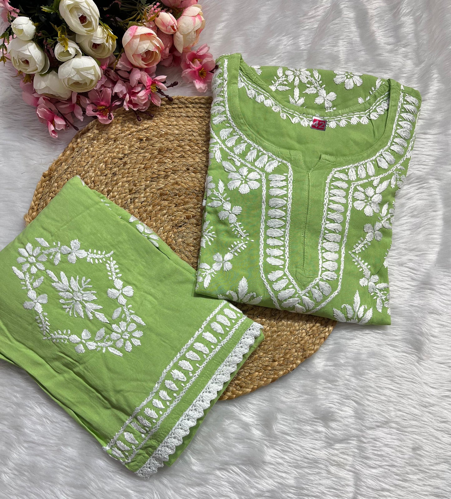 Rayon 2pc garara set with beautiful handwork chikankari