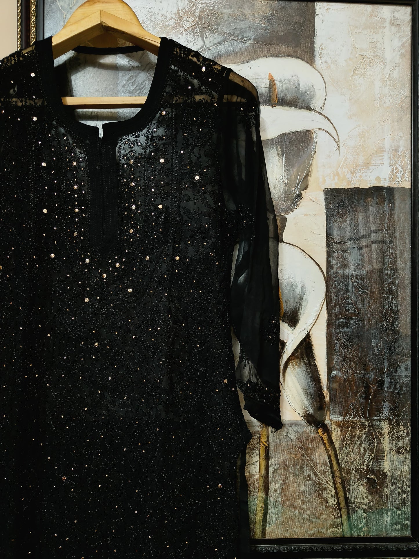 Georgette kurta with chikankari handwork and Mukesh work