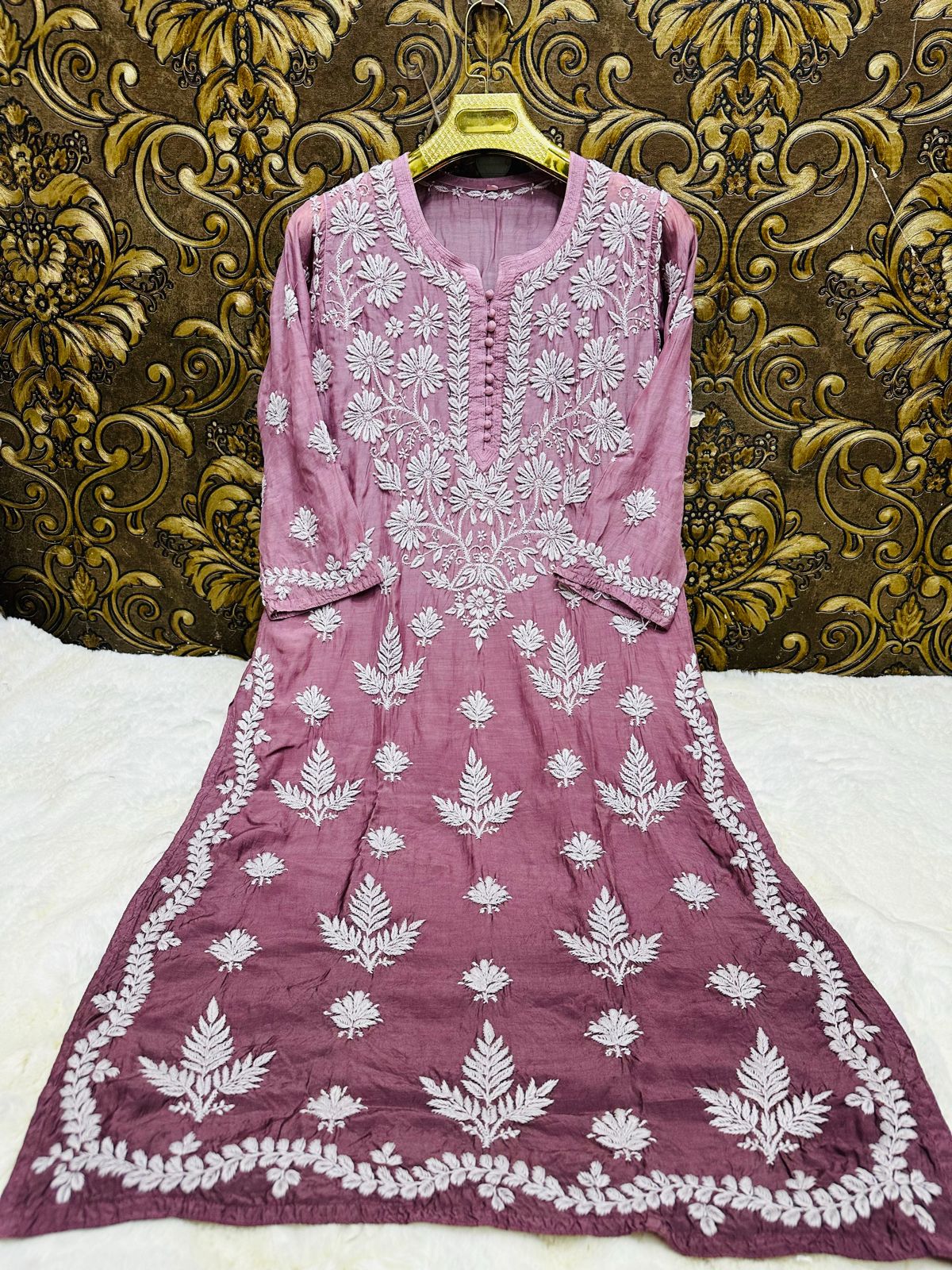Muslin 3D chikankari handwork ombre dyed kurta