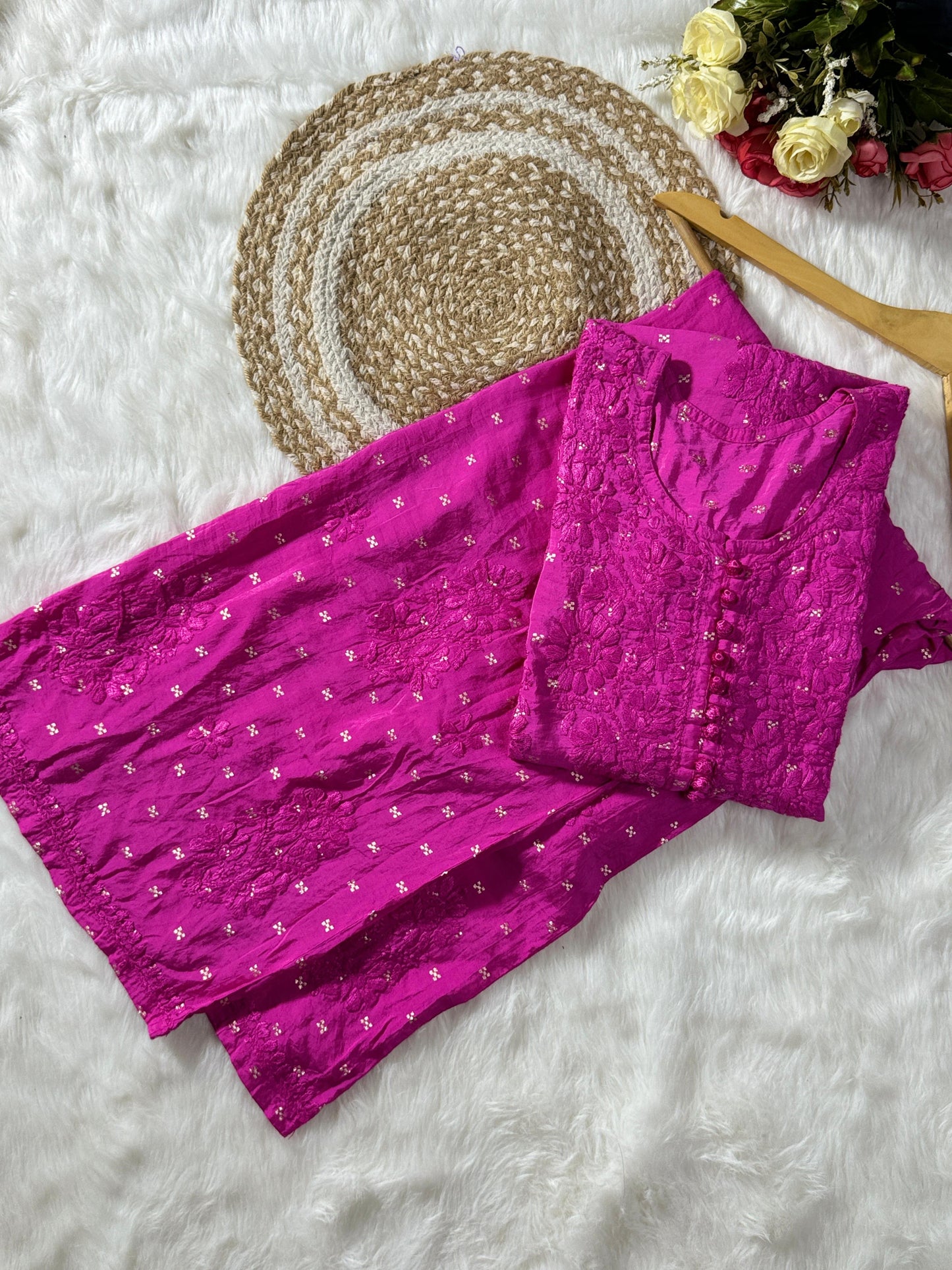 Chanderi 2pc kurta and bottom set