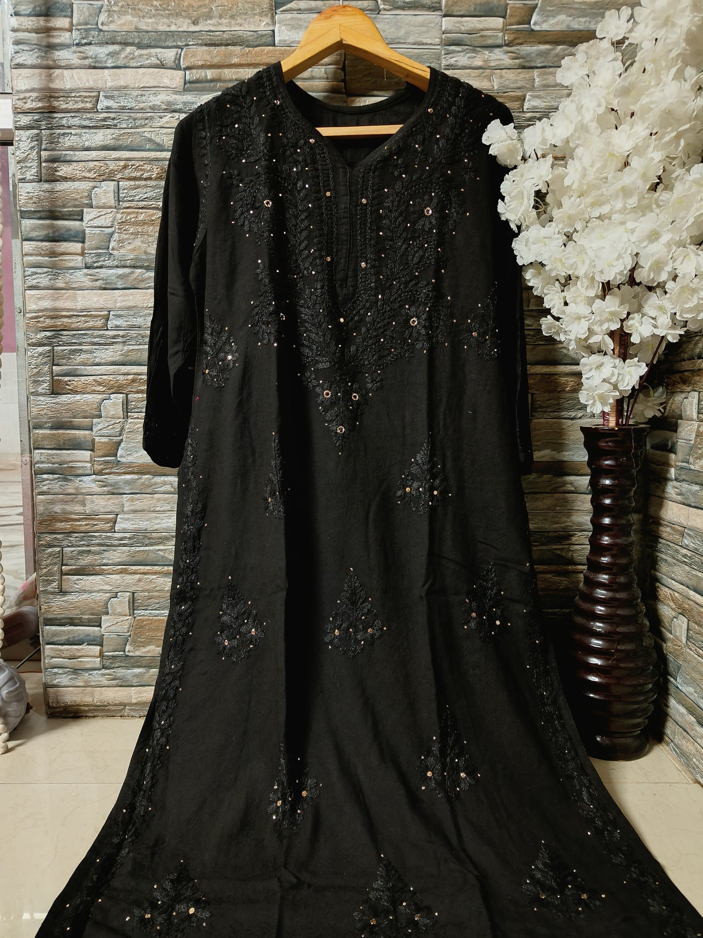 Rayon kurta with mukaish work and chikankari handwork