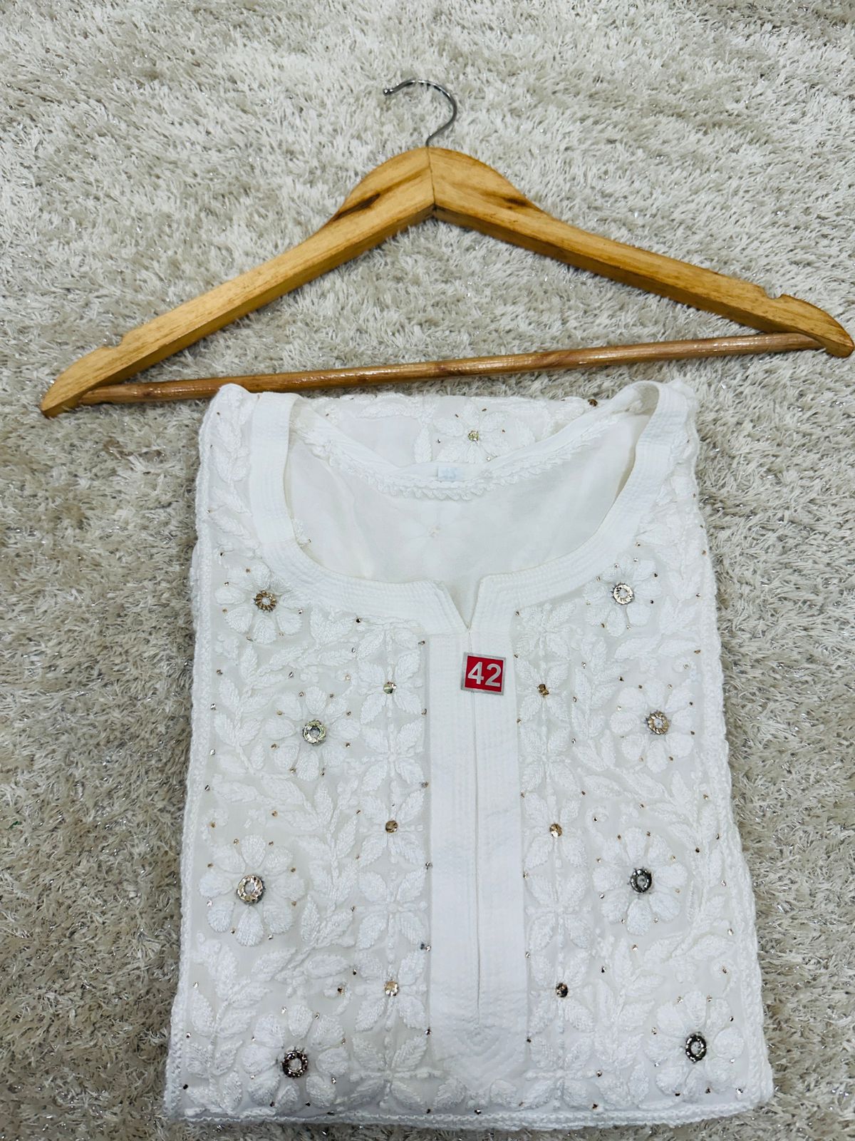 Viscose kurta with mukaish work and 3D chikankari handwork