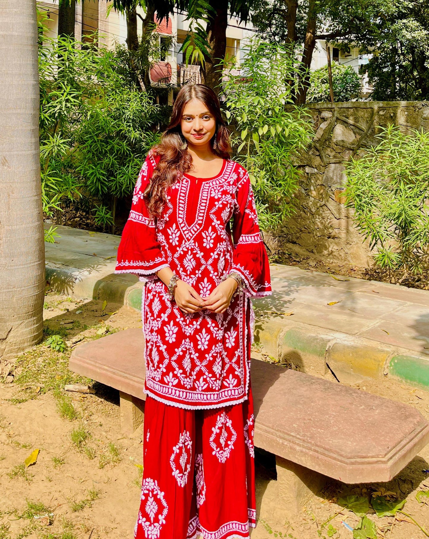 Rayon 2pc garara set with beautiful handwork chikankari