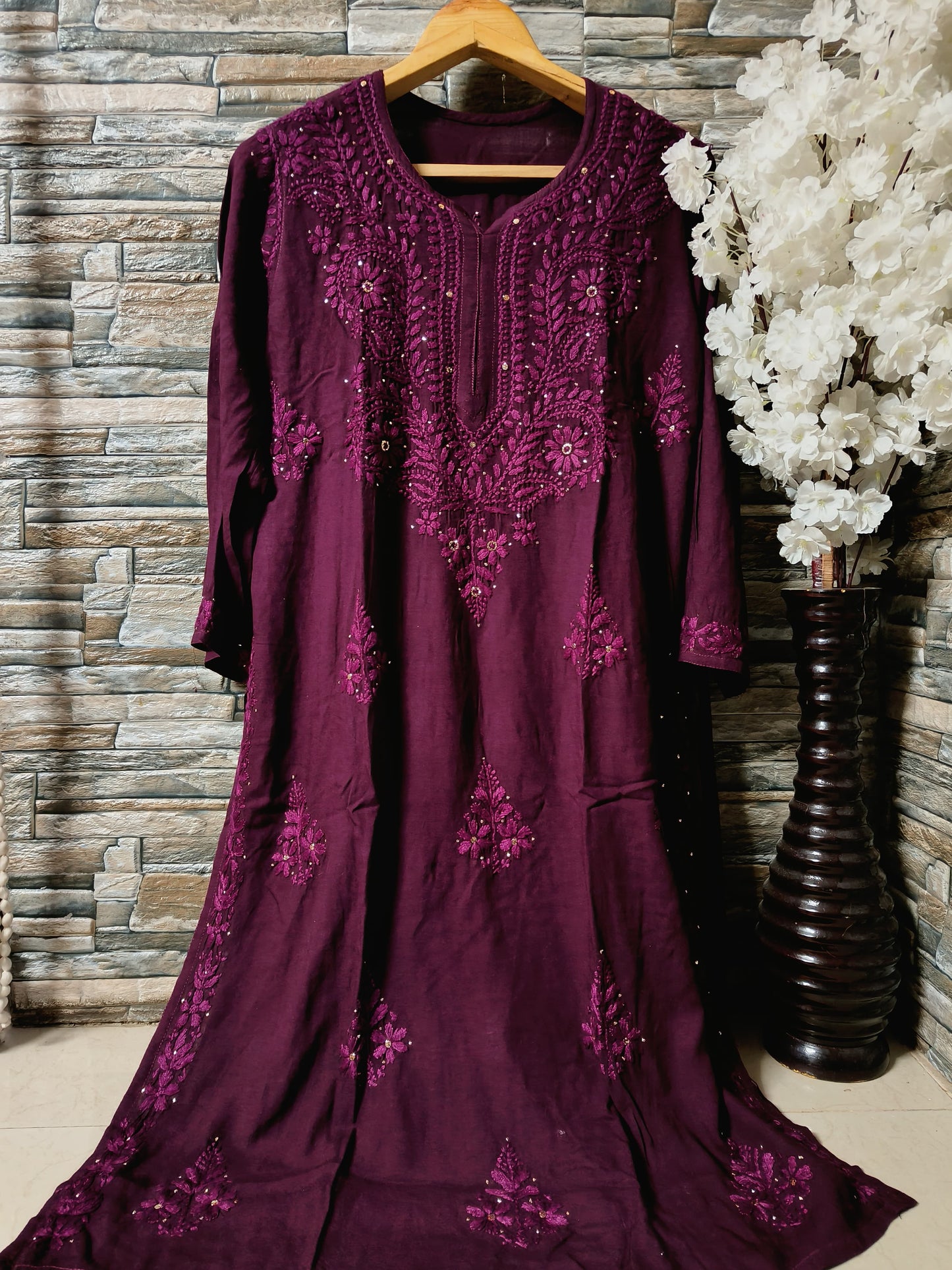 Rayon kurta with mukaish work and chikankari handwork