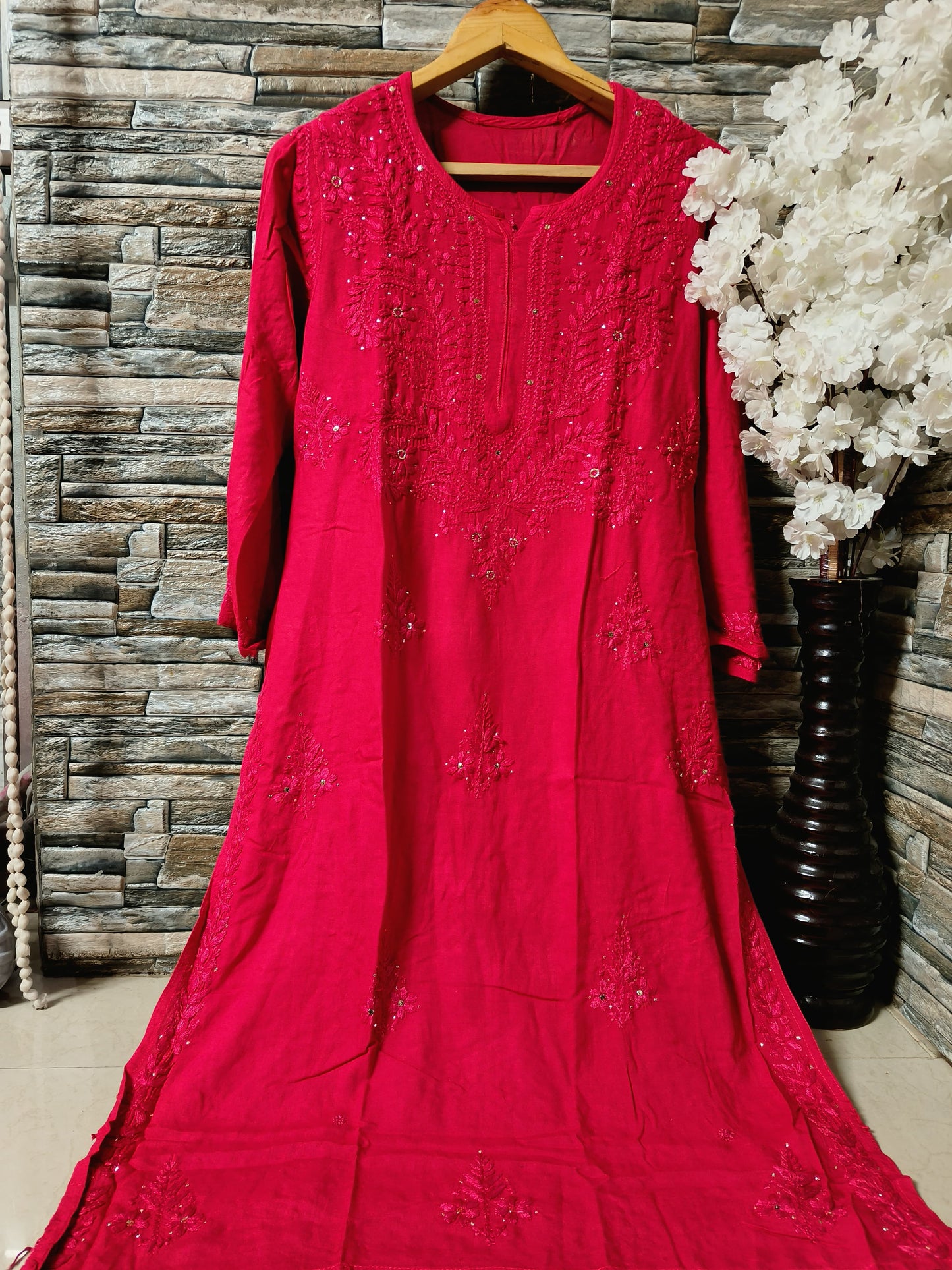 Rayon kurta with mukaish work and chikankari handwork