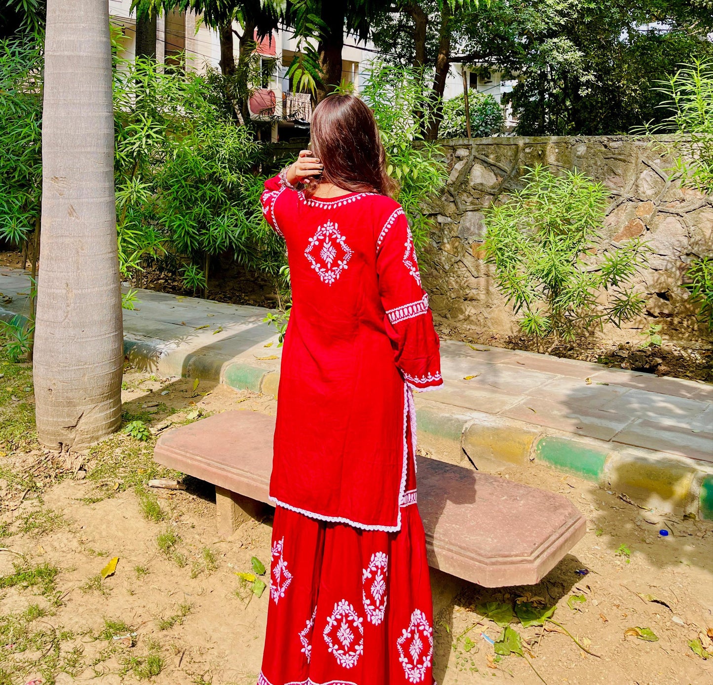 Rayon 2pc garara set with beautiful handwork chikankari
