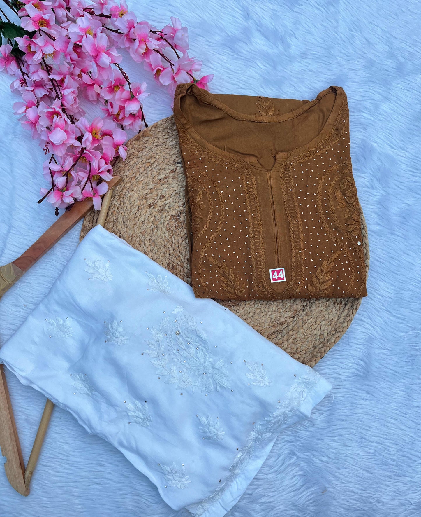 Soft Rayon kurta and palazzo with beautiful mukaish and chikankari handwork