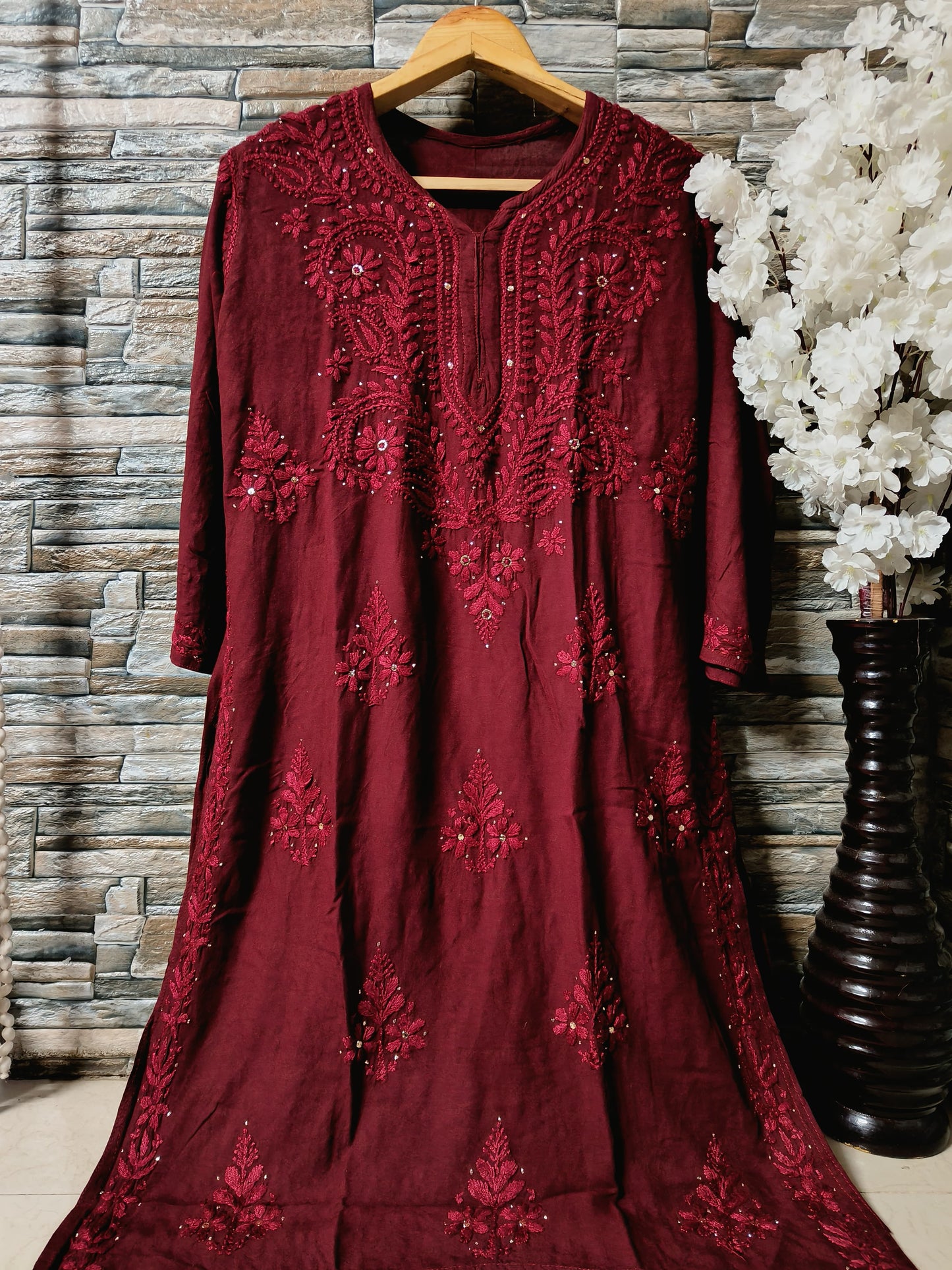 Rayon kurta with mukaish work and chikankari handwork
