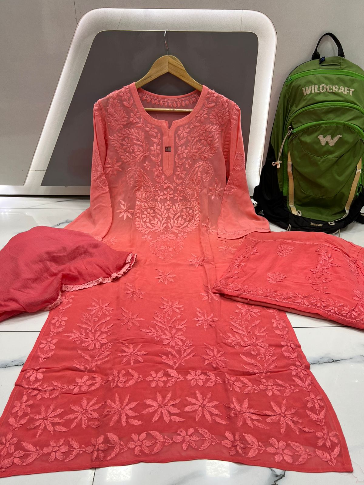 Viscose 3pc set with beautiful chikankari handwork