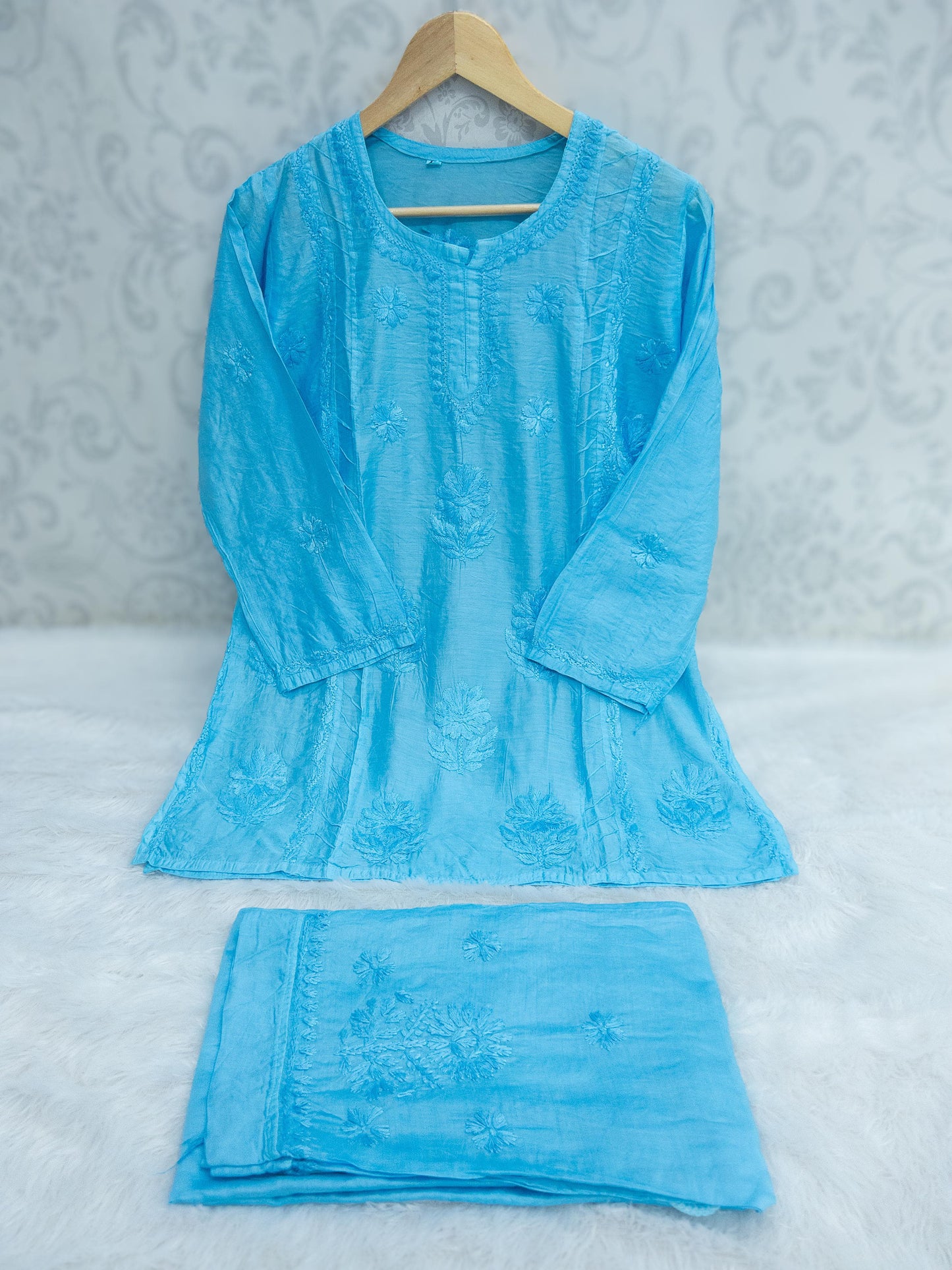 Chanderi cord set with beautiful chikankari handwork