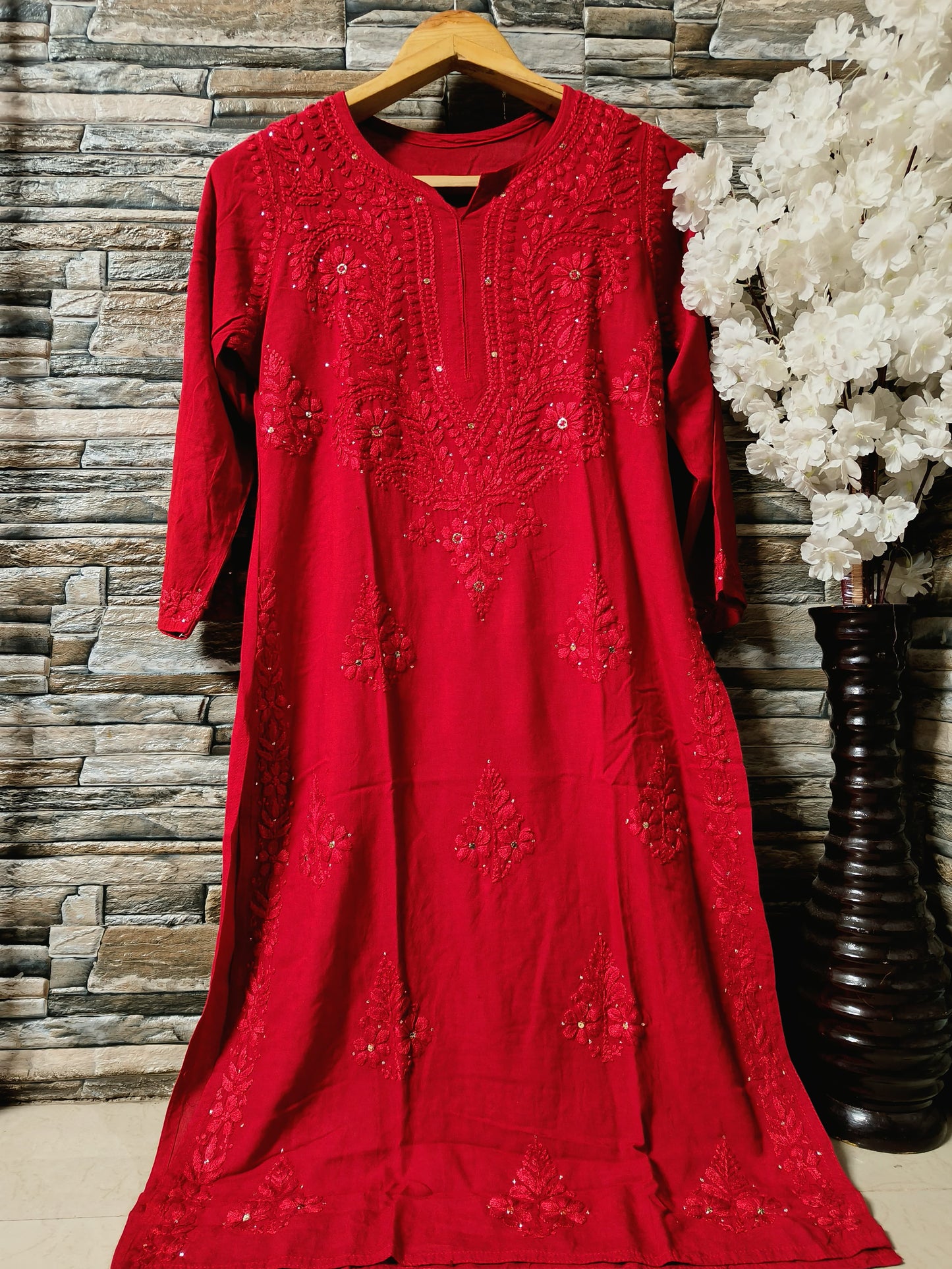 Rayon kurta with mukaish work and chikankari handwork