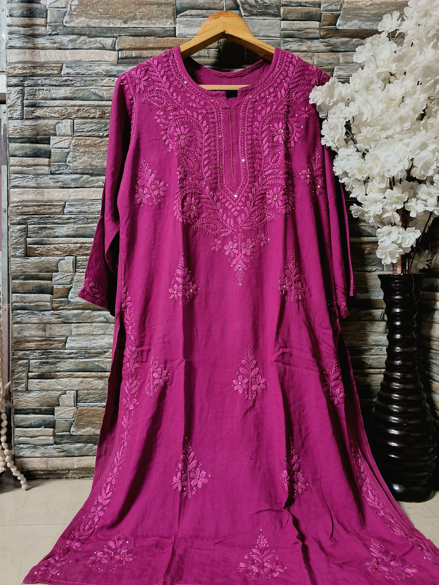 Rayon kurta with mukaish work and chikankari handwork