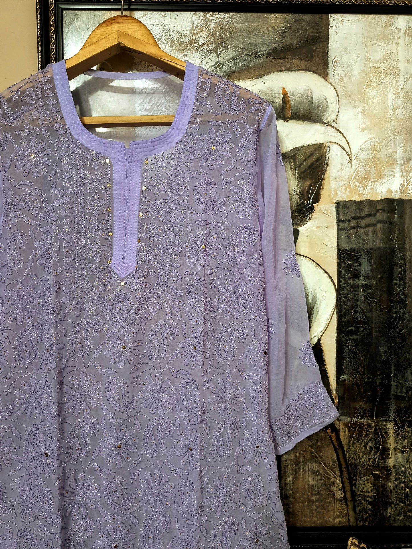 Georgette kurta with chikankari handwork and Mukesh work