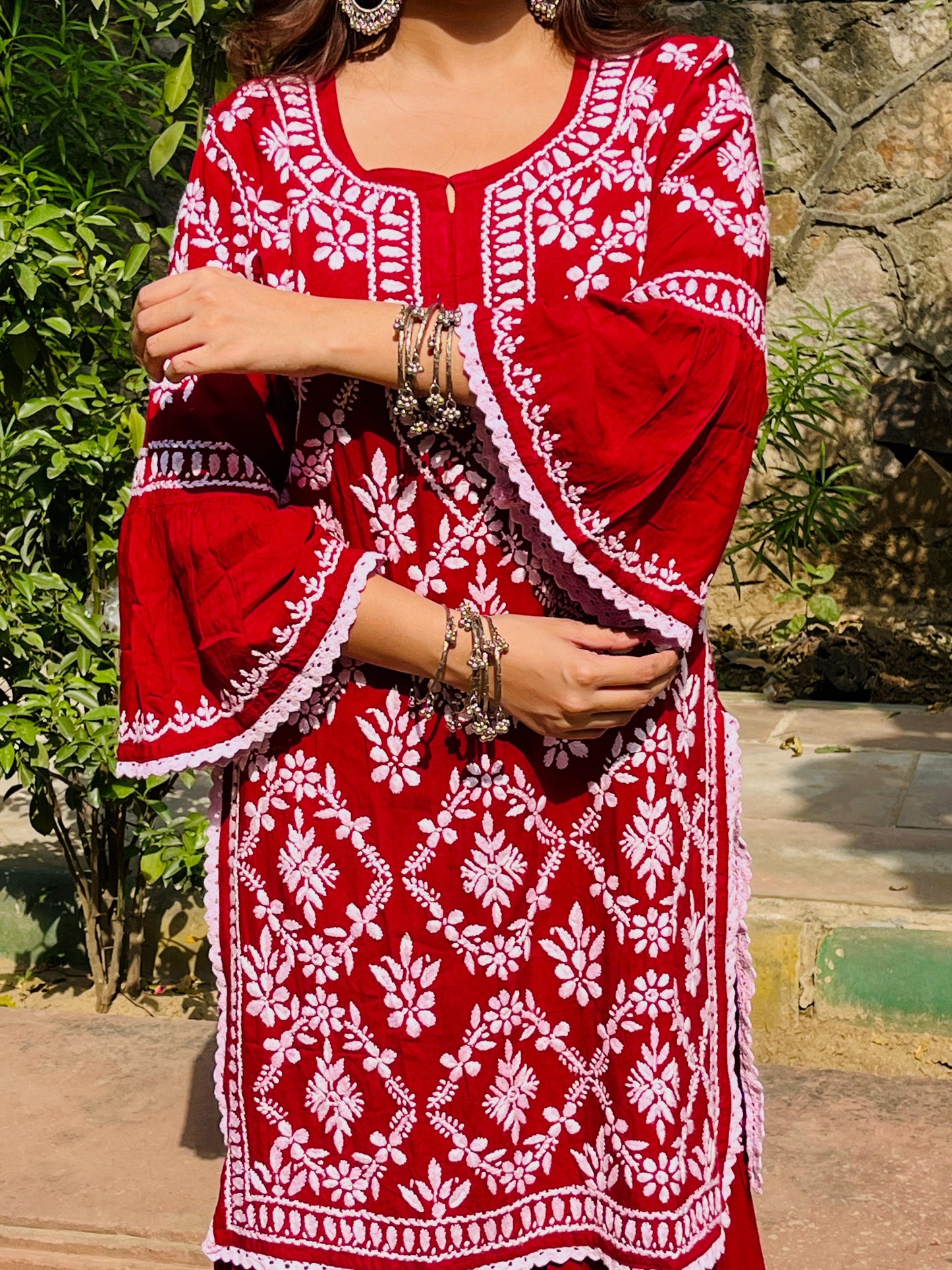Rayon 2pc garara set with beautiful handwork chikankari