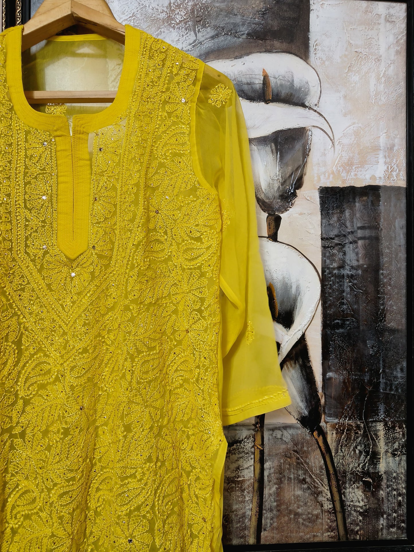 Georgette kurta with chikankari handwork and Mukesh work